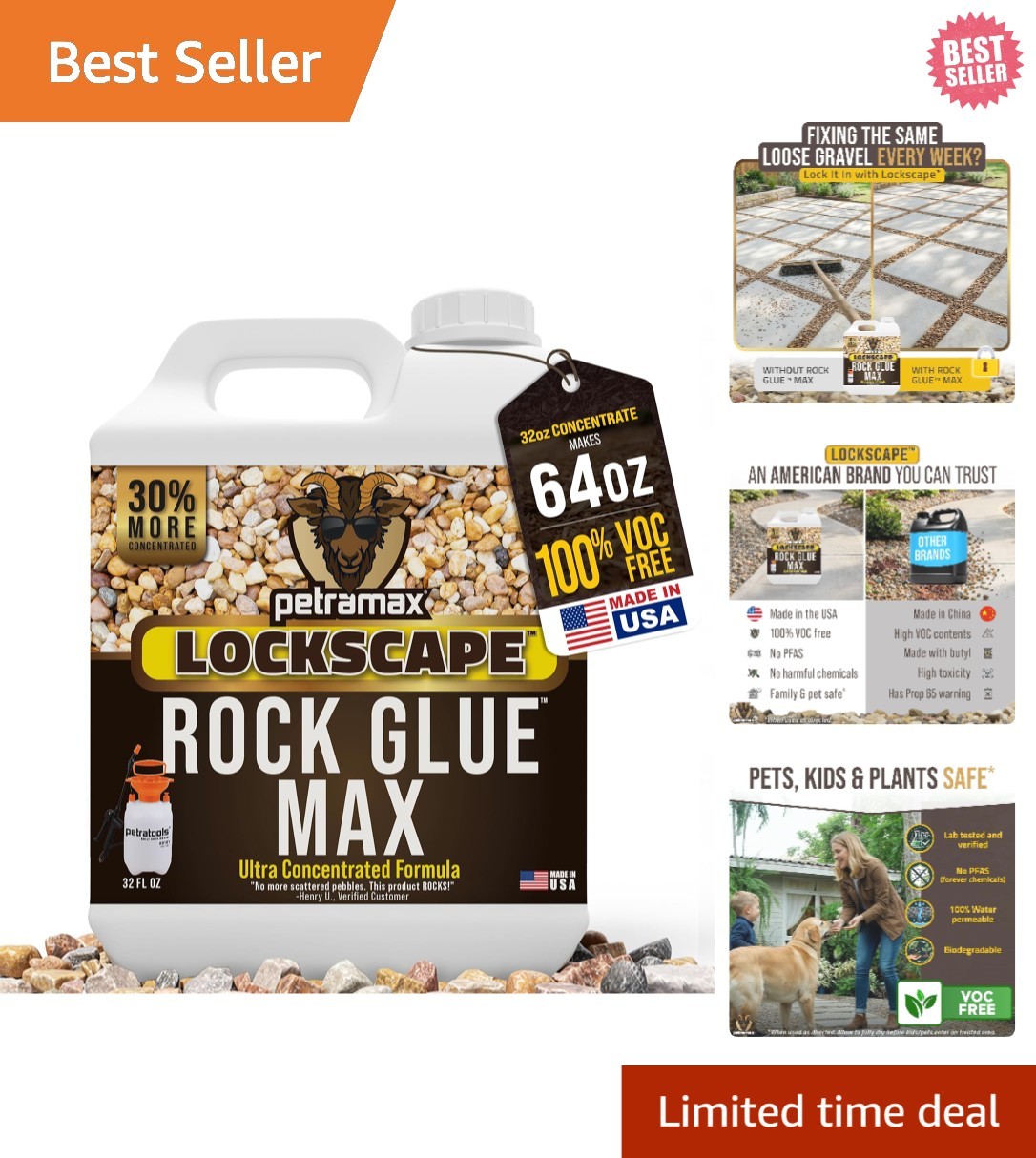 32 Ounce Max Rock Glue – Non-Toxic, Water Resistant Gravel Binder for Landscapes