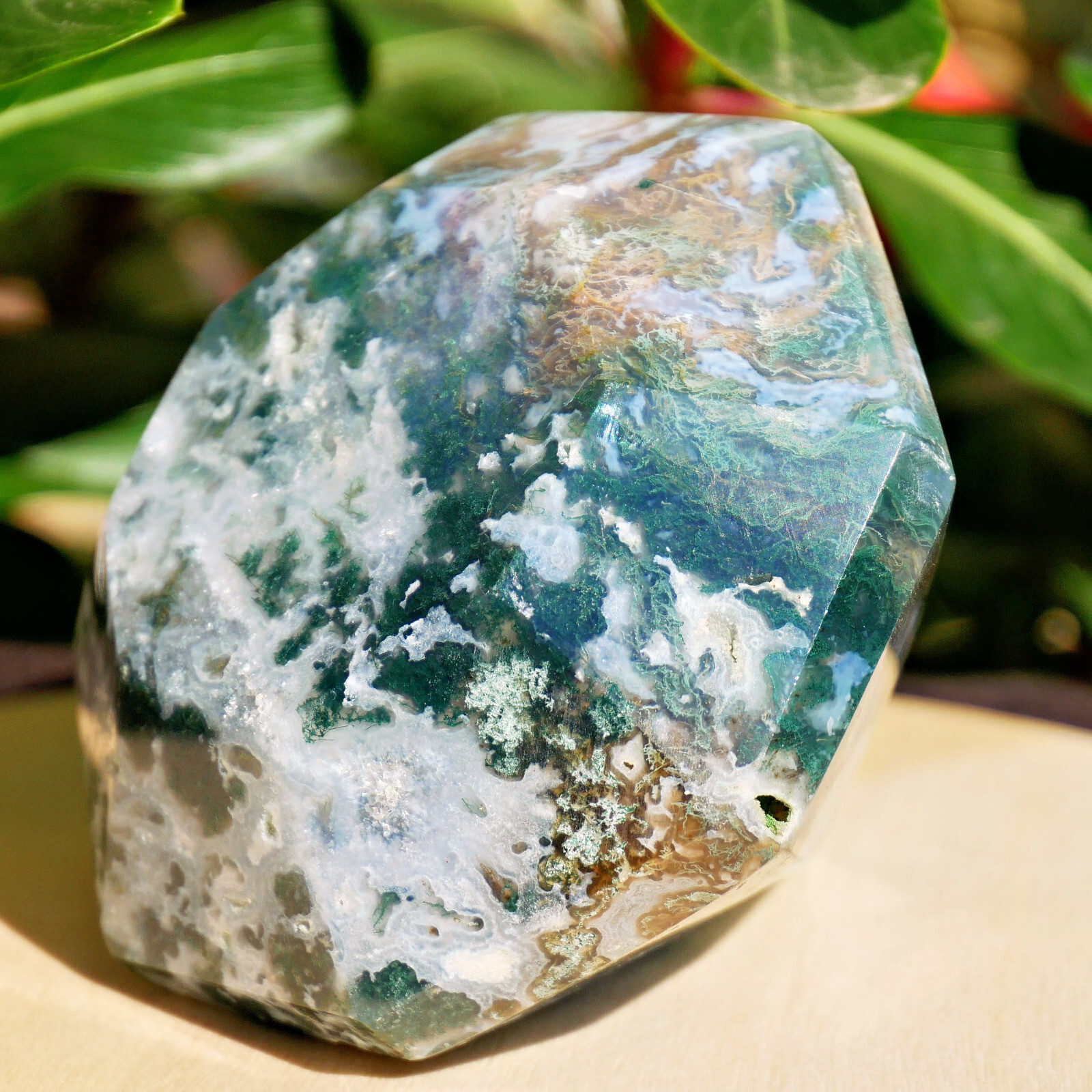 Natural Moss Agate Diamond Shape Crystal Carving 2.8″ Healing Stone Geometric