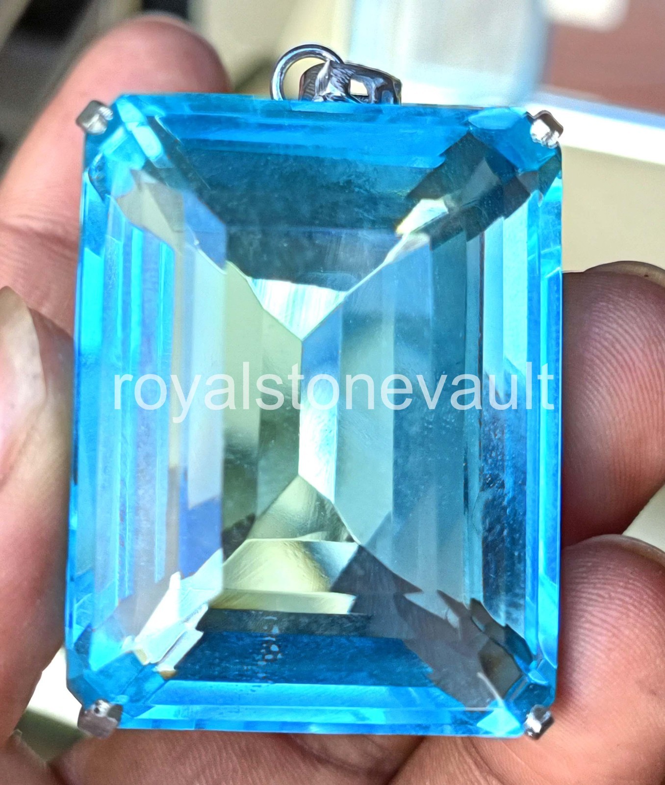 240 Ct Natural Blue Aquamarine Emerald Shape 925 Silver Pendant IGL Gems 6LHD