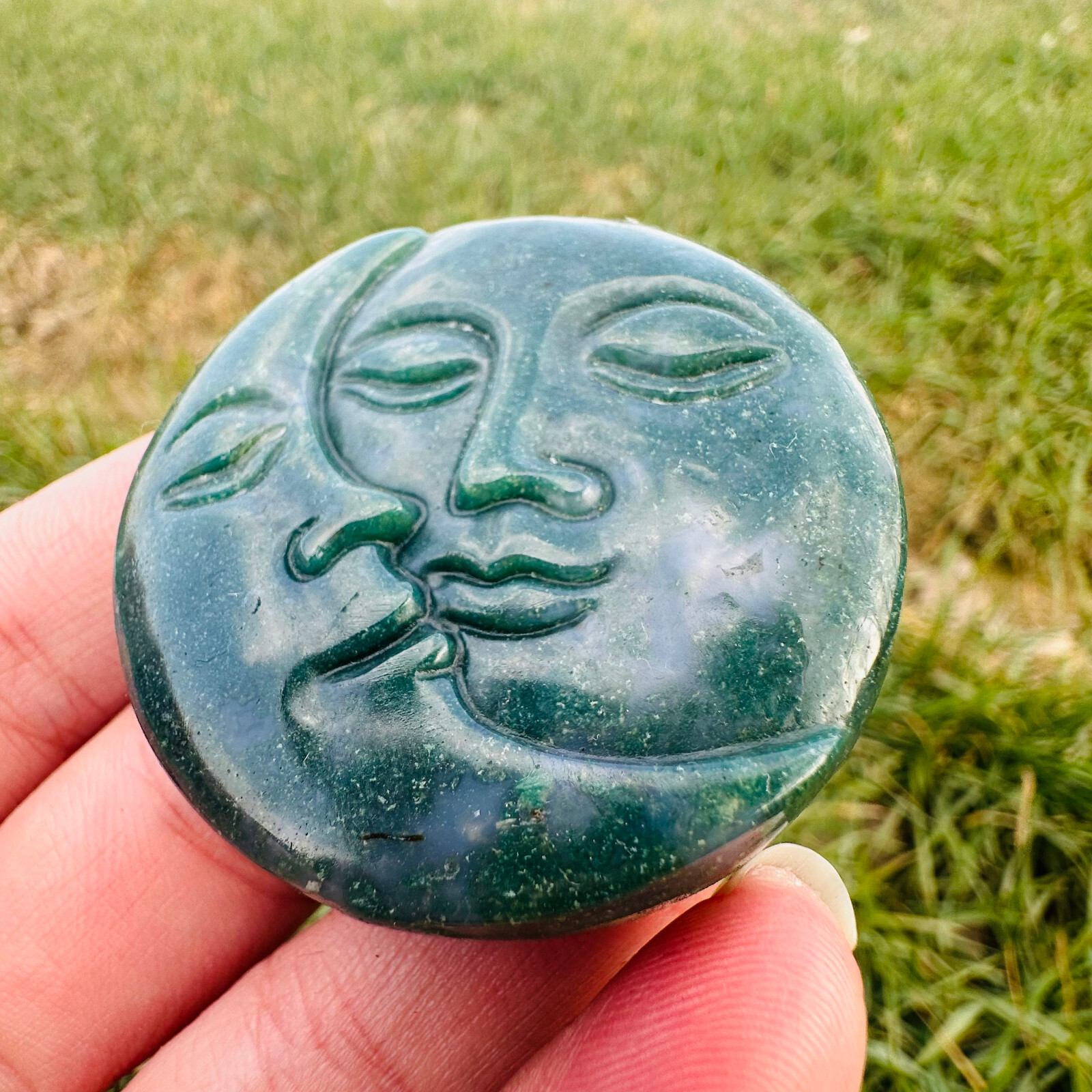 Natural Ocean Grass Agate Moon and Sun Quartz Skull Crystal Reiki Healing 1PC