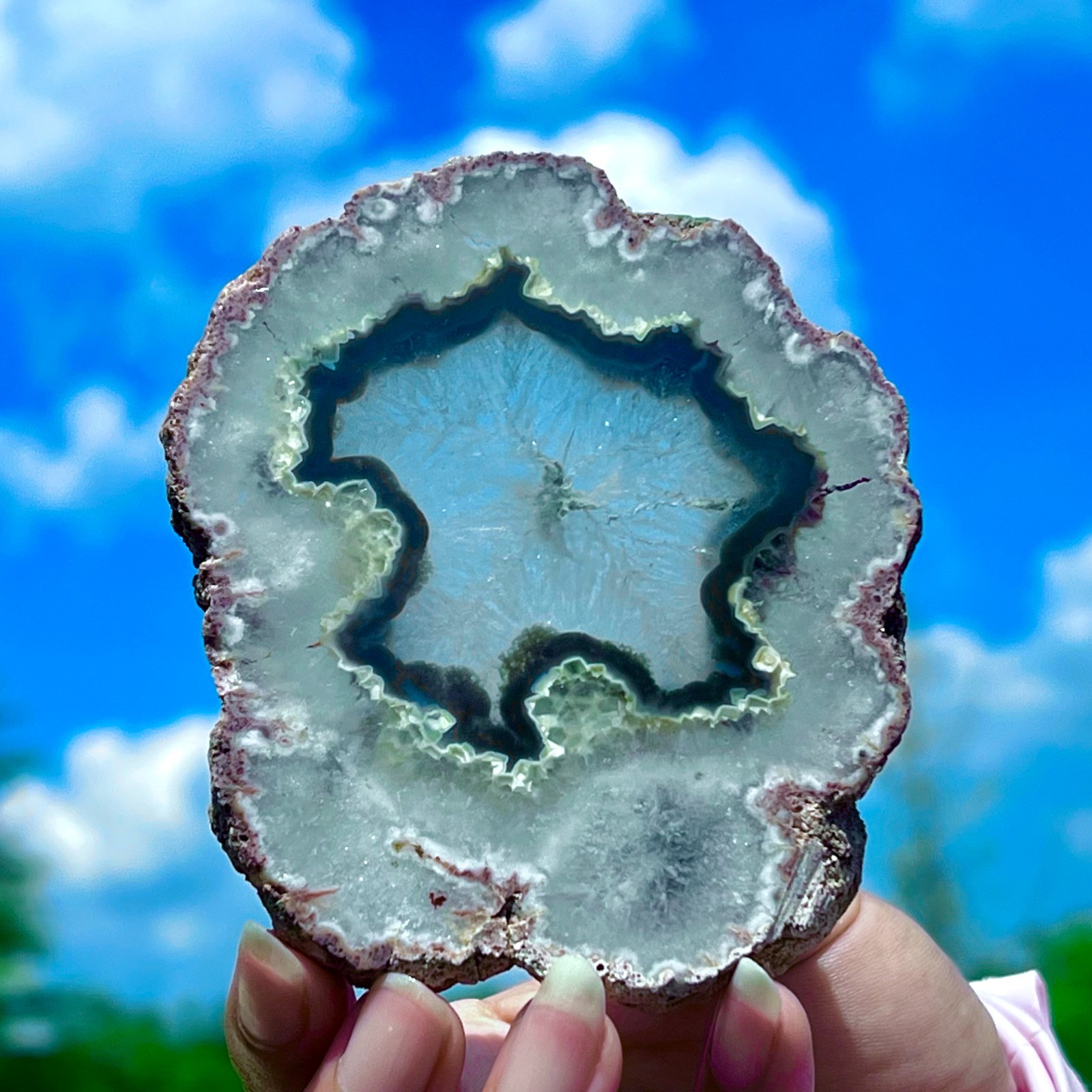 159G Natural Colorful Lace Agate Geode Slice Extra Large Gem From Argentina