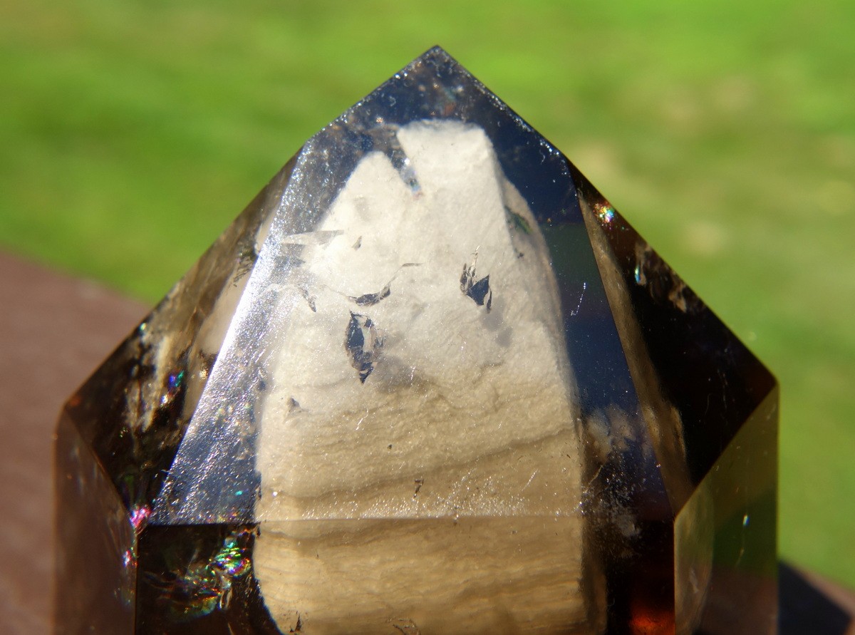 Smoky Quartz Crystal with Floating Inclusion and Rainbows