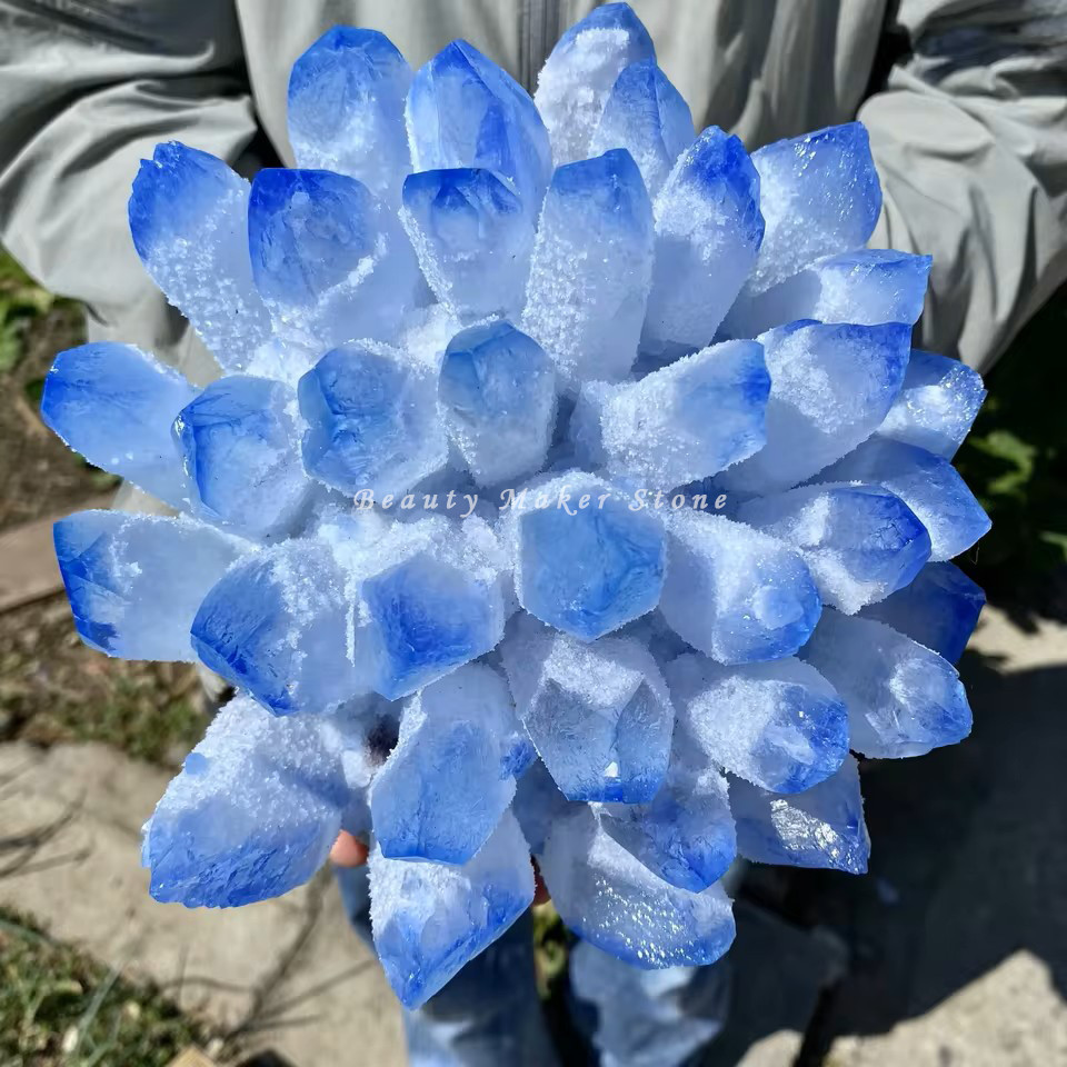 350G New Find Blue Phantom Quartz Crystal Cluster Mineral Specimen Healing Gift