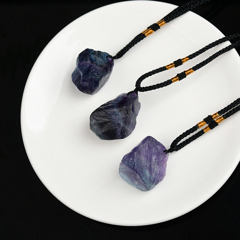 Natural Colorful Fluorite Stone Pendant Chakra Healing Quartz Necklace Reiki US