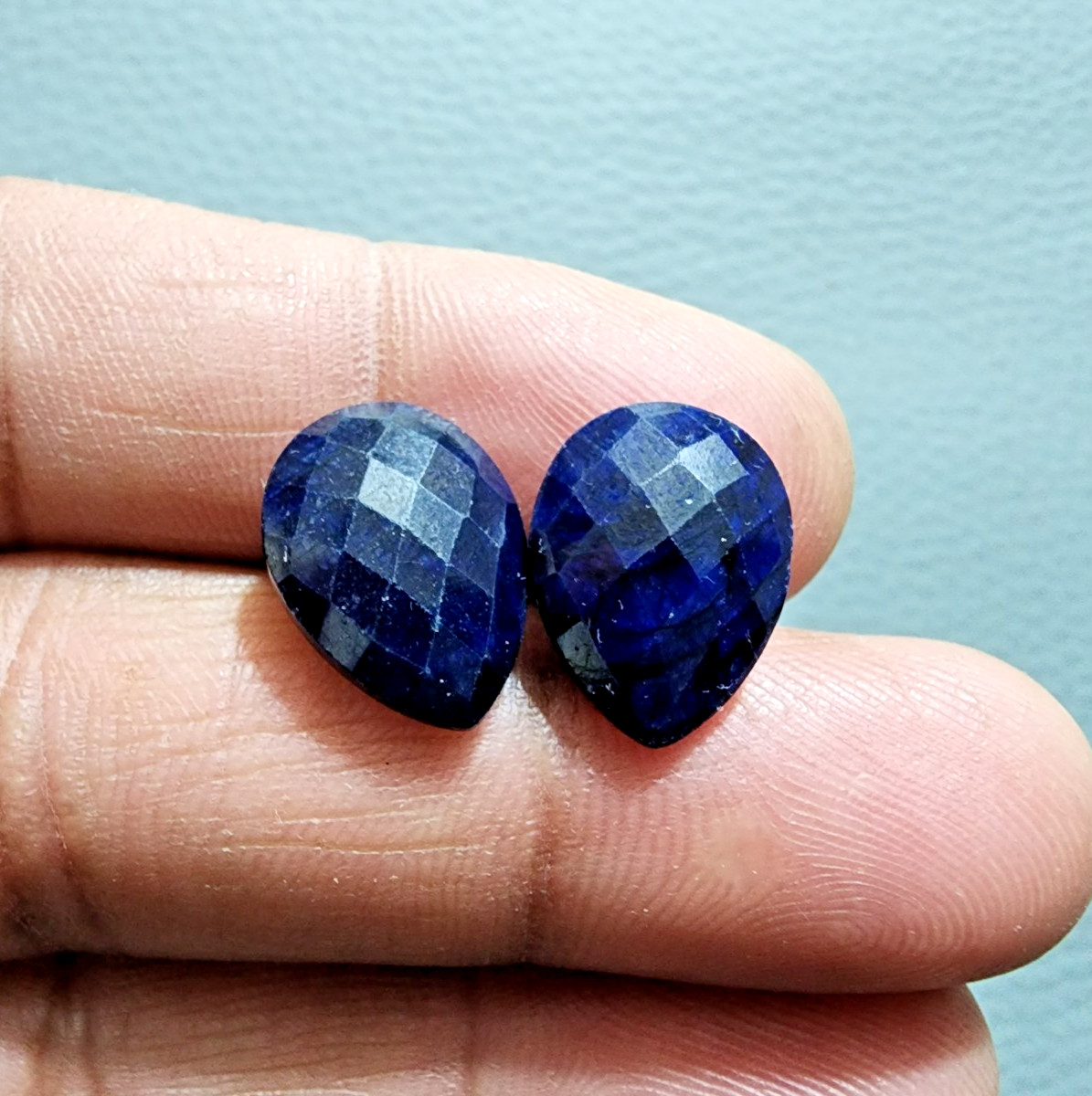 2 Pcs Madagascar Blue Sapphire Pear Shape Checker Cut Gemstone For Jewelry Ring