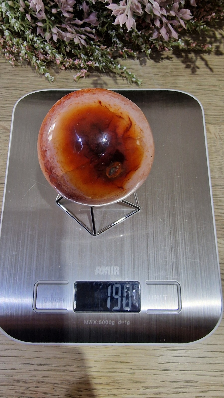 Carnelian Agate Crystal Sphere 51mm 190g Free Stand