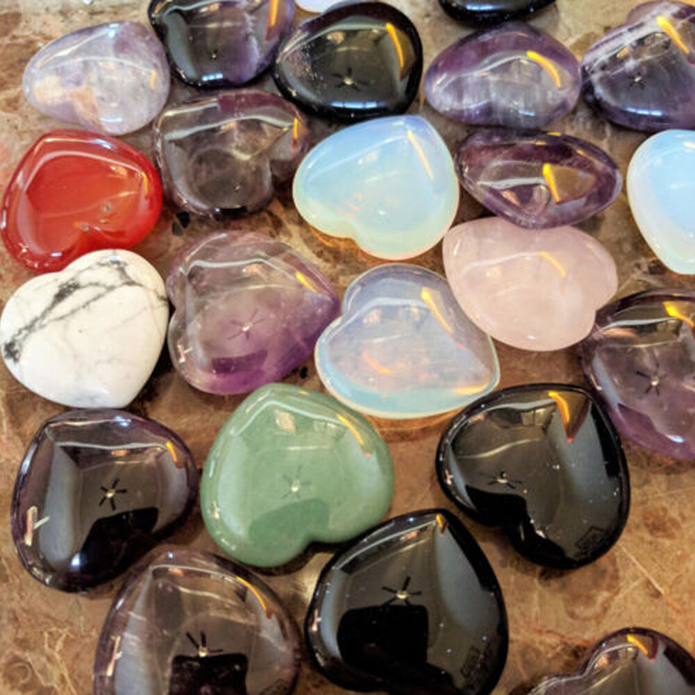 20PCS 20mm Natural Crystal Quartz Carved Heart shaped Healing Love Gemstone ##