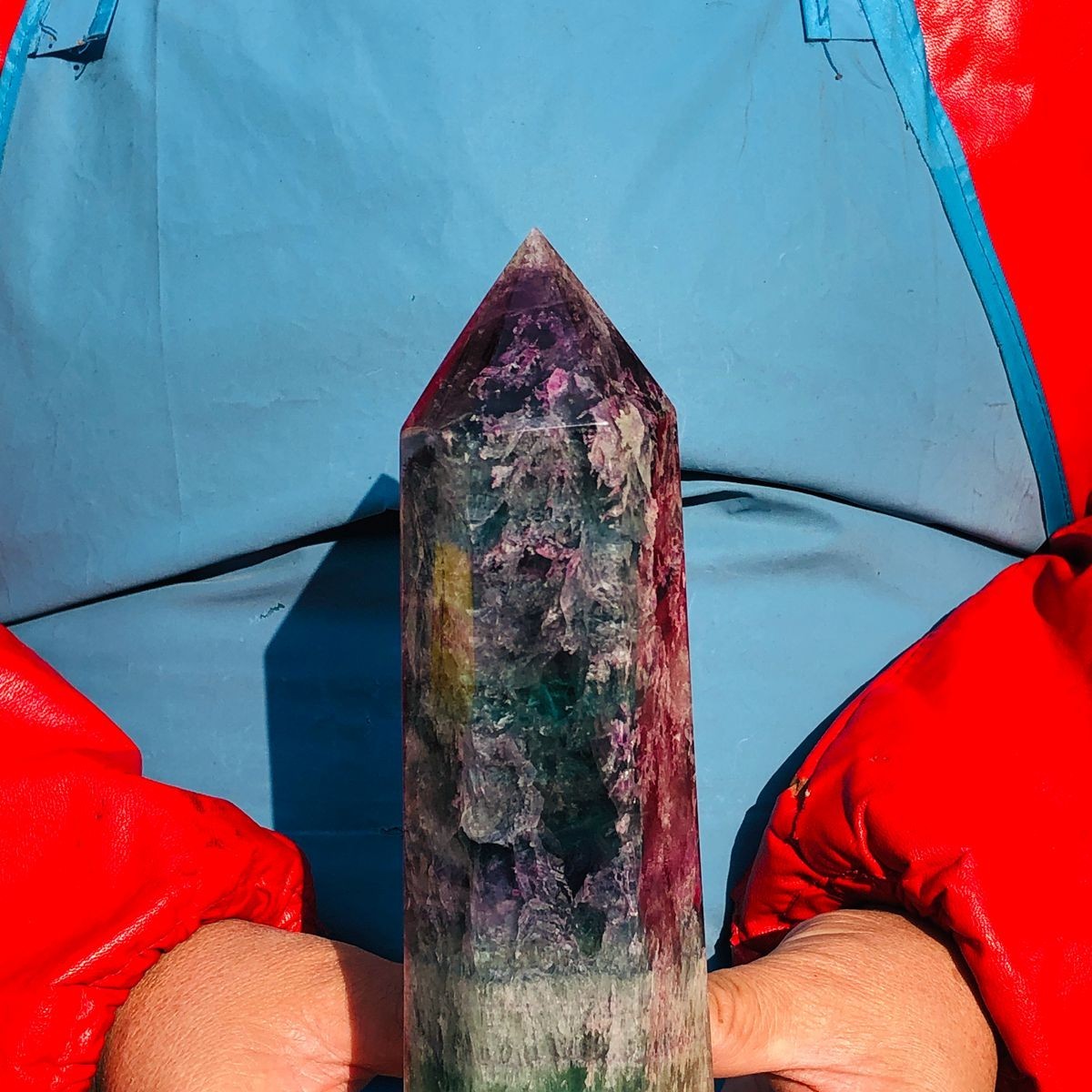 2pcs 5.72LB Natural Colourful Fluorite Obelisk Quartz Crystal Tower Healing