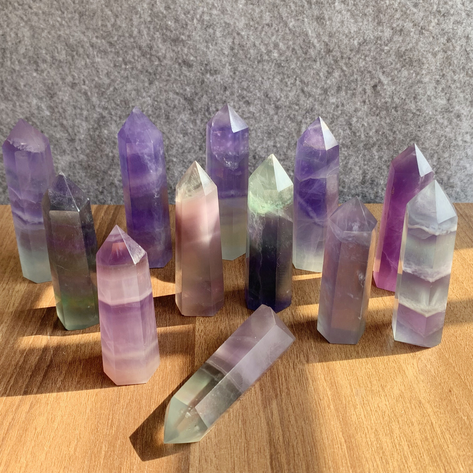 1LB Natural fluorite quartz crystal obelisk wand point healing 40-85mm