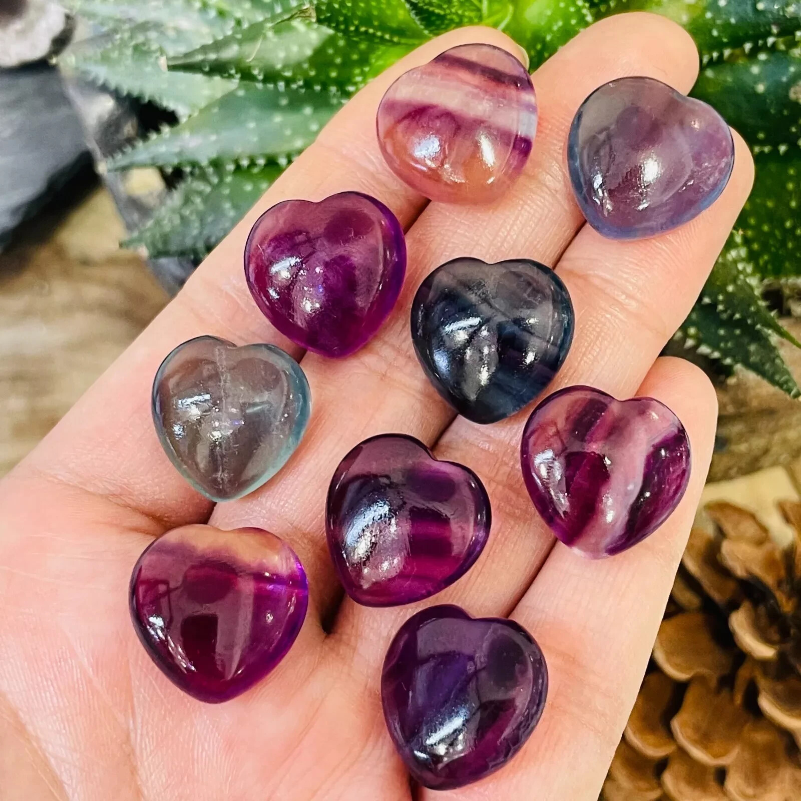 5pc Natural fluorite carved mini love heart gift quartz crystal reiki healing