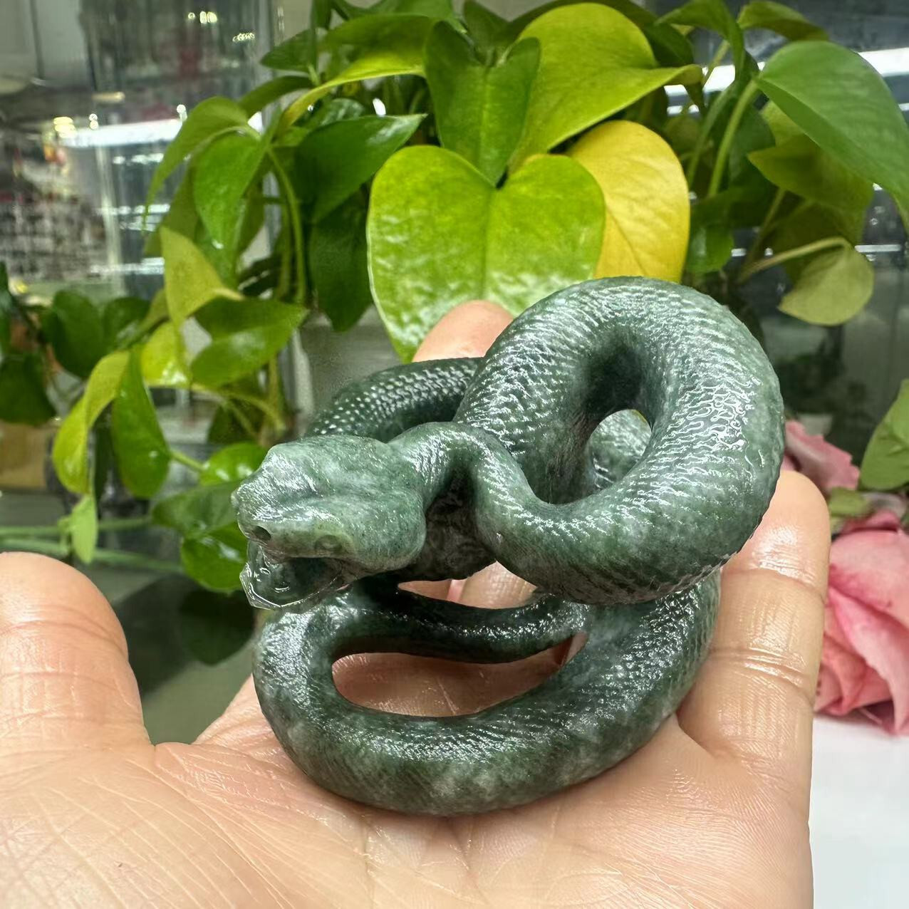 1pc Natural Jade Quartz Crystal Carved Snake Skull Reiki Healing decor gift