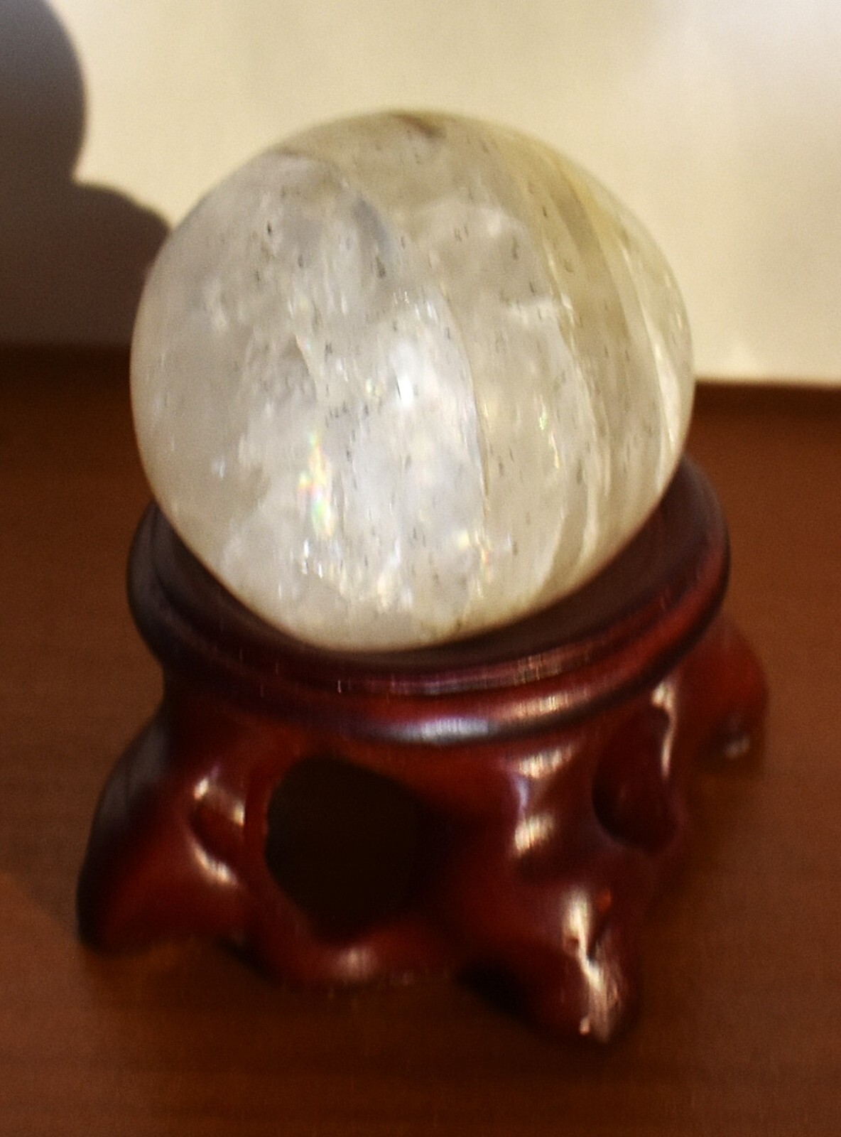 Natural Quartz Sphere White Crystal Ball Healing on Wood Stand North Carolina
