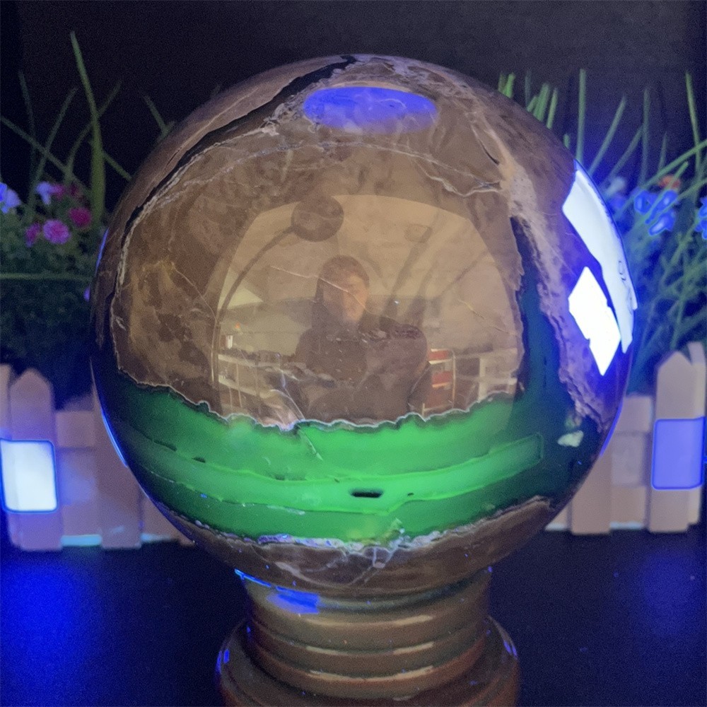 7.7LB 4.9″ Natural A++ Fluorescent Agate Ball Sphere Crystal Mineral UV Reiki