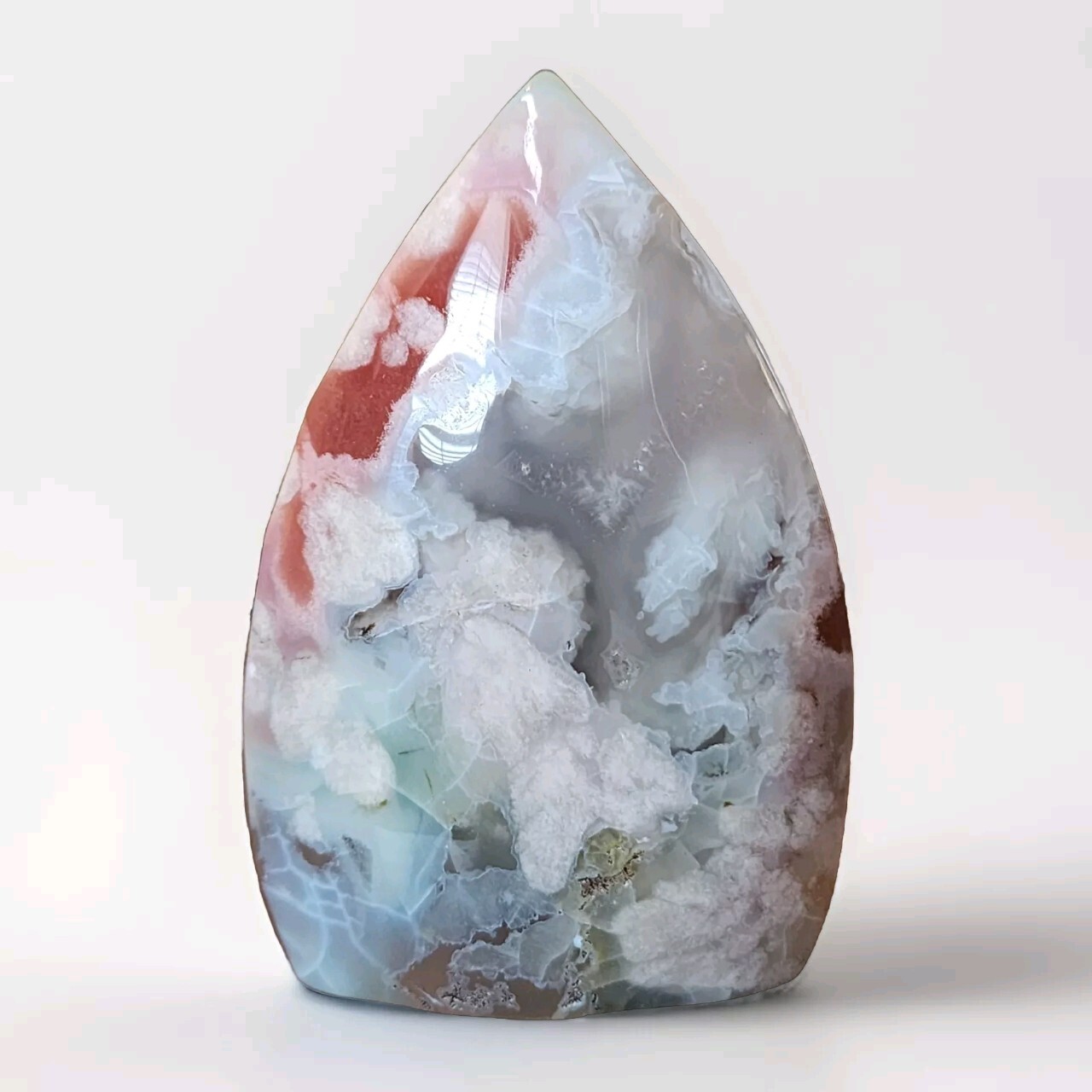 Polished Green Flower Agate Stone Teardrop Freeform Ornament – USA