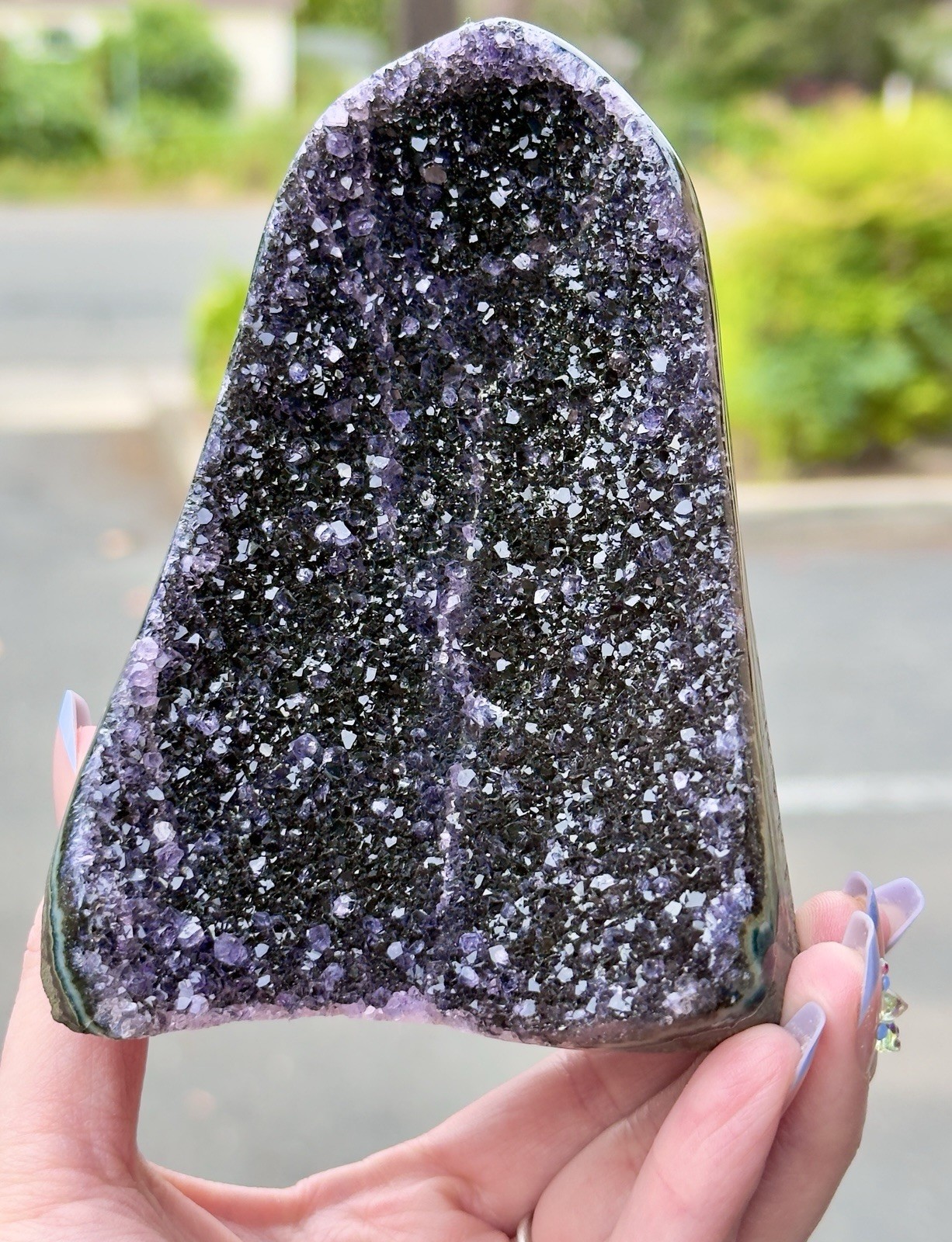 Uruguay Amethyst Geode Cut Base Dark Purple Druzy Crystal Cluster 1.2lb