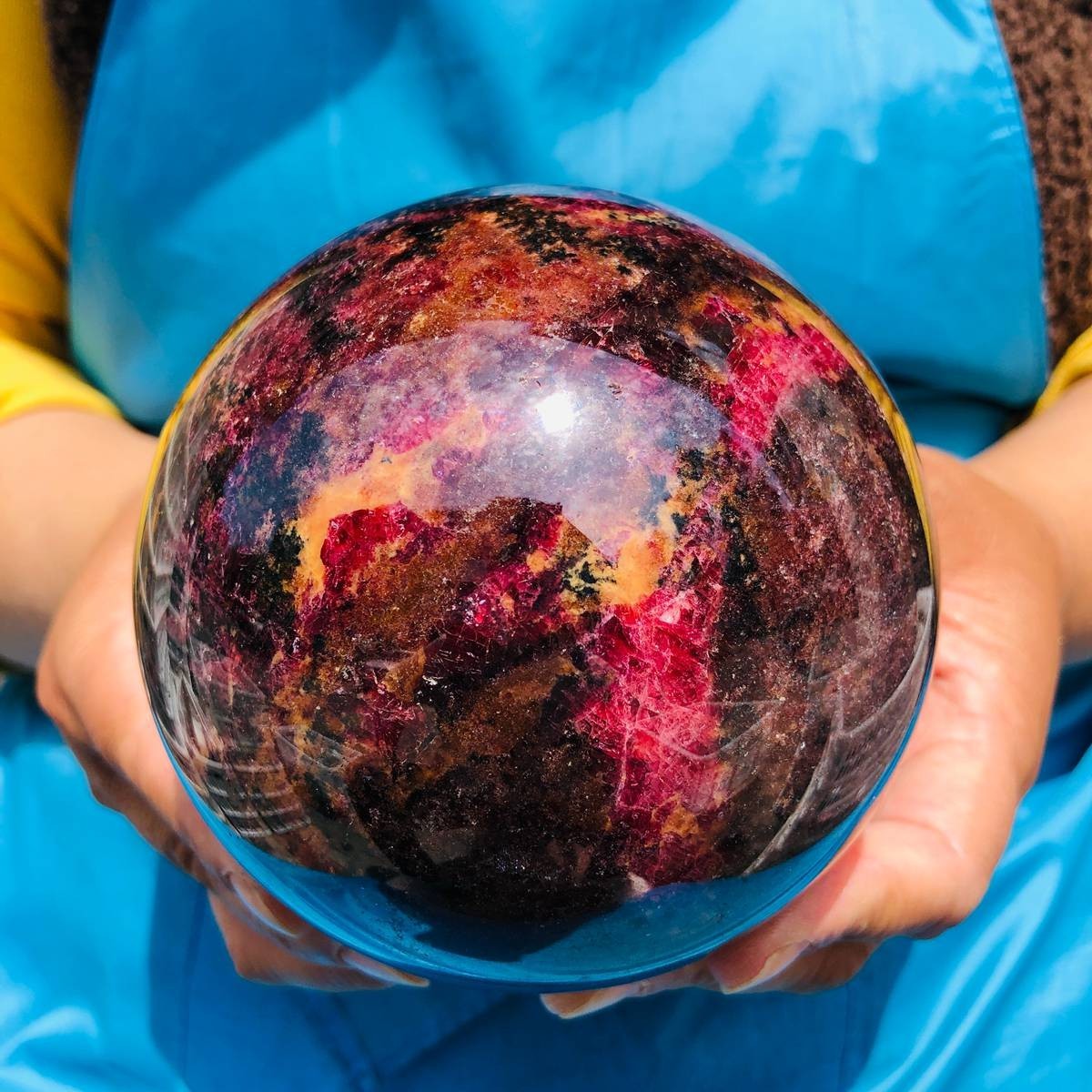 5.12 LB Natural Rhodonite Crystal Sphere Pink Black Healing Gem Stone 4779
