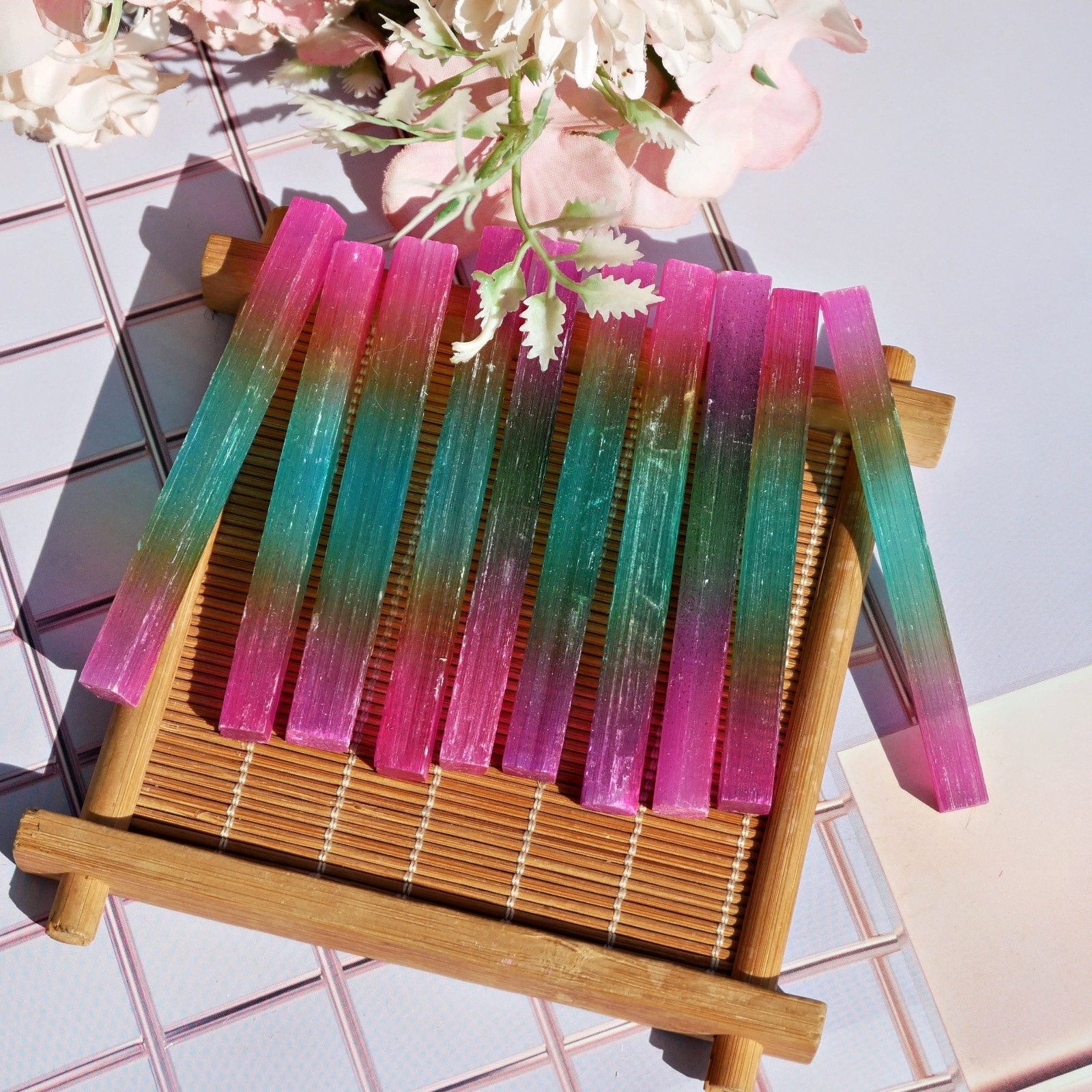 10PCS Angel Aura Selenite Sticks 8cm Bulk Rough Rainbow Crystal Healing Wands