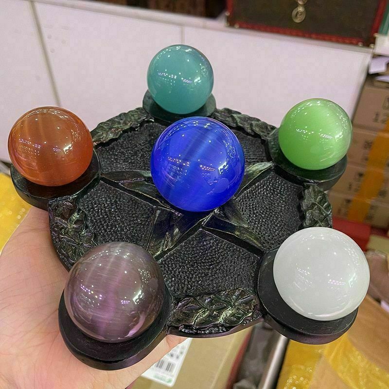 Beautiful Rare Natural Cat’s Eye Stone Balls Quartz Crystal Reiki Healing Sphere