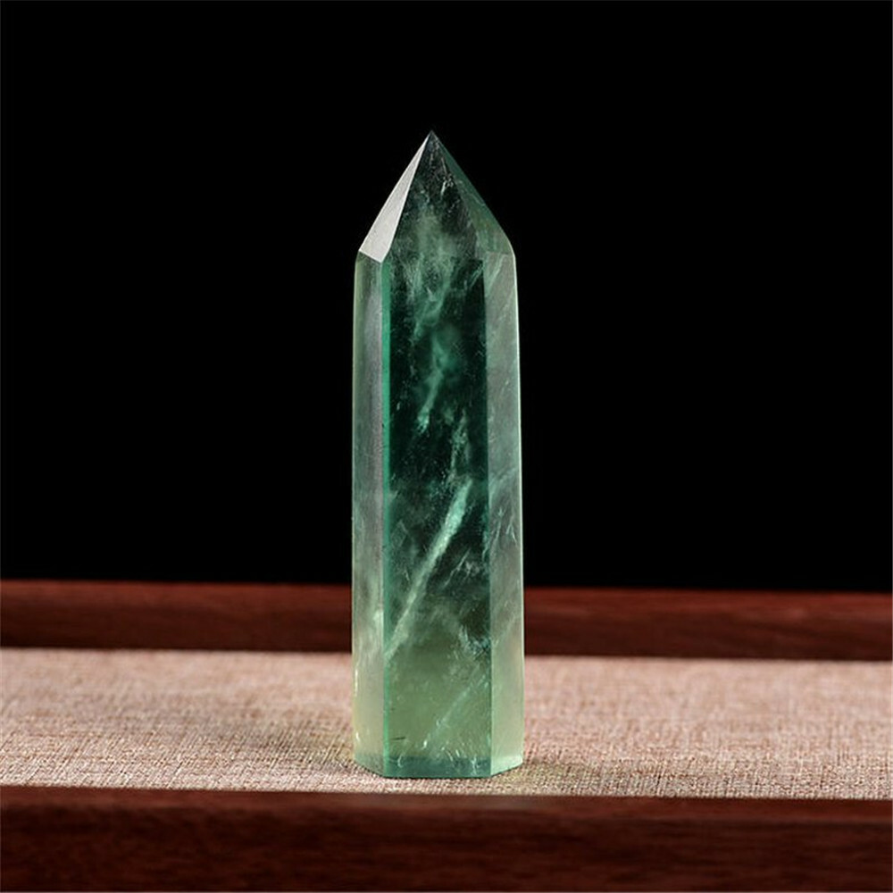 Natural Green Fluorite Quartz Crystal Stone Point Healing Hexagonal Wand Reiki