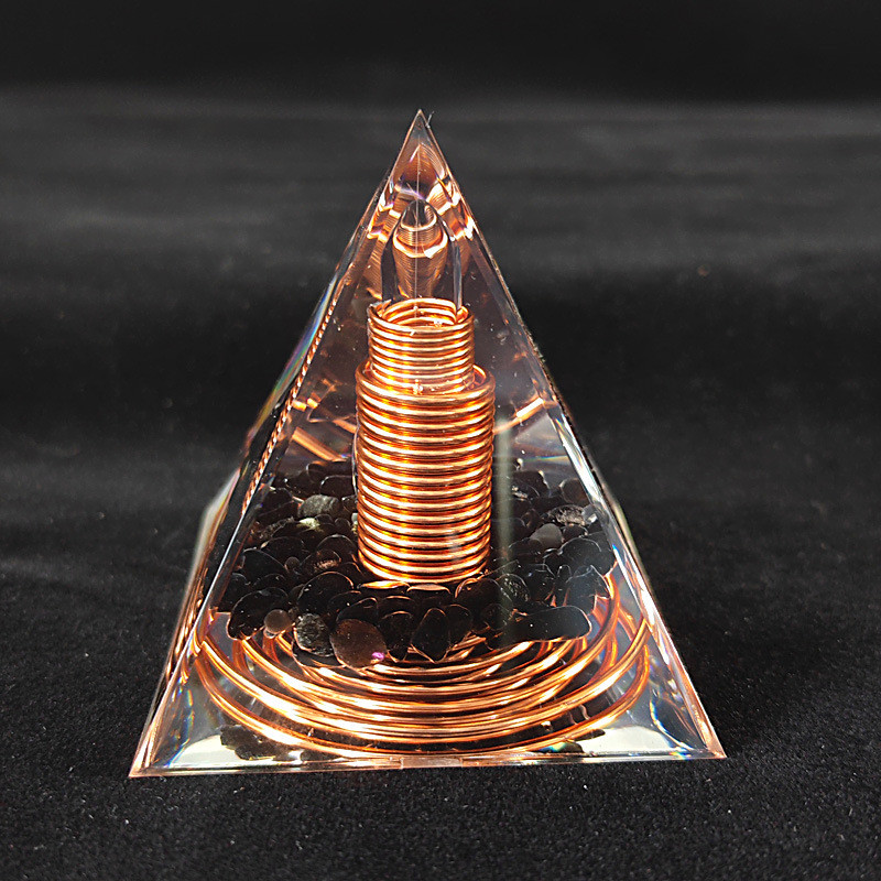 Spiral Copper Orgonite Pyramid Obsidian Orgone Healing Crystal Energy Meditation