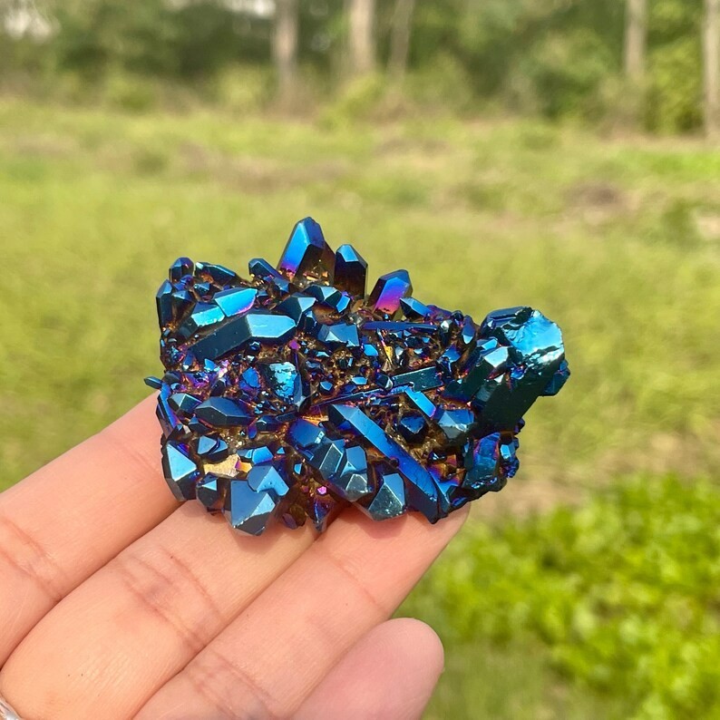 Rainbow Cluster Angel Aura Titanium Geode Quartz Crystal Healing Specimen Gift