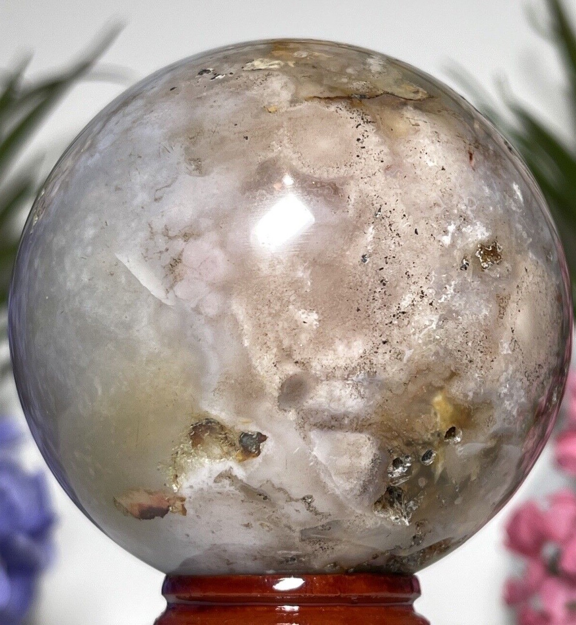 61mm FLOWER AGATE SPHERE – Mineral Cherry Blossom Pink Blue Chakra Witch Crystal