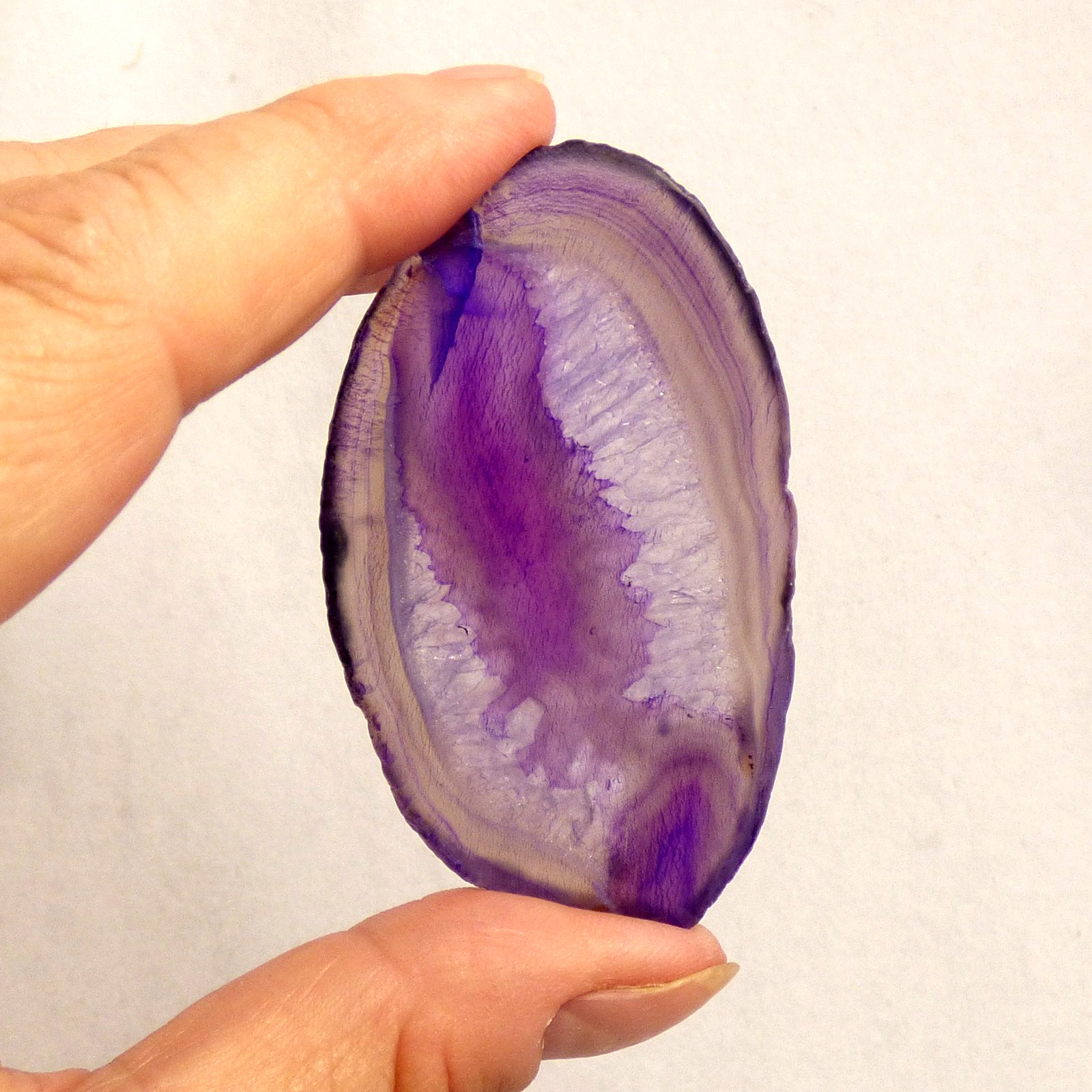 Banded Purple Agate Geode Slice with Quartz Crystal 6.5cm x 4cm Polished Brazil
