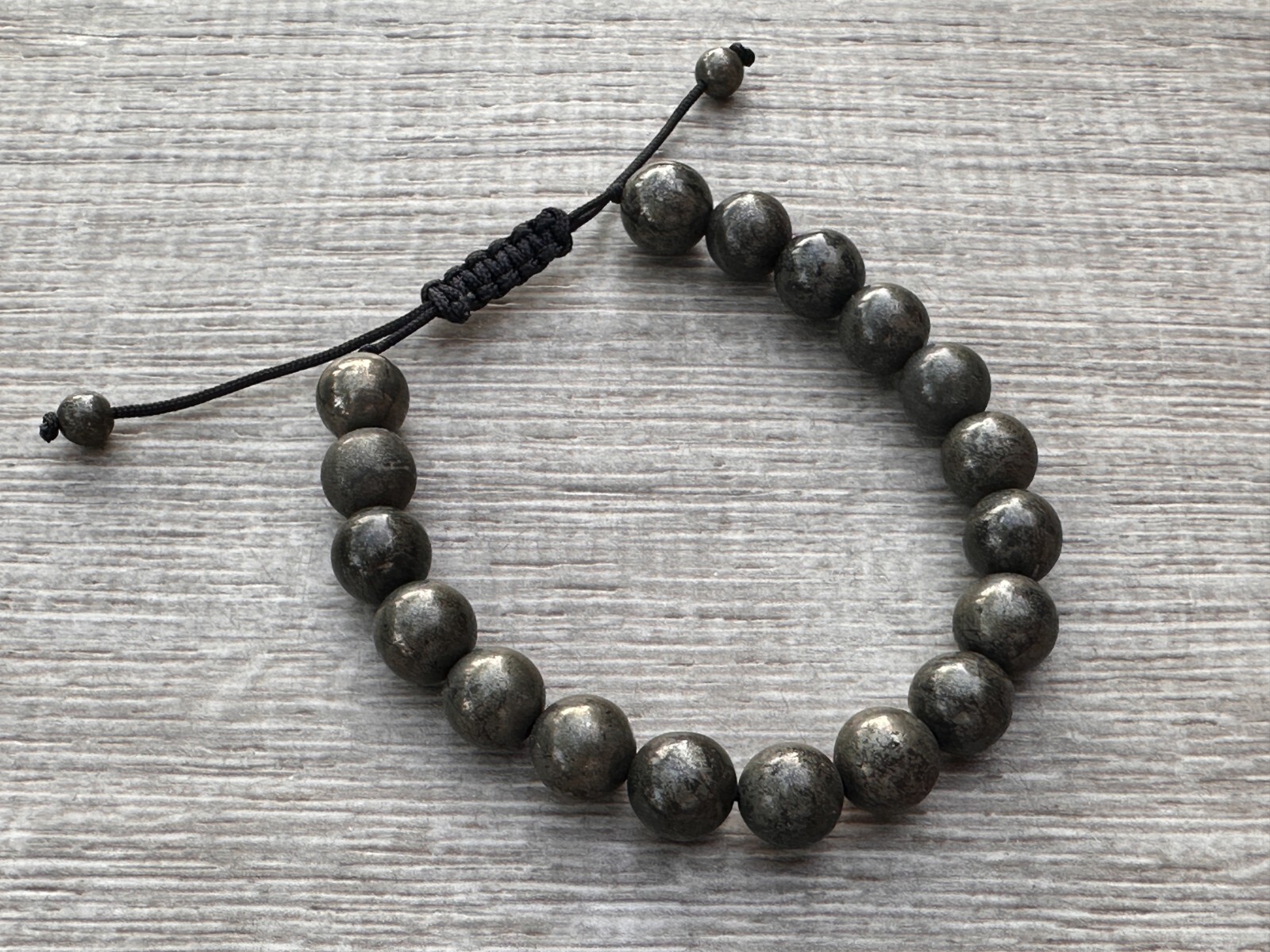 Grade A++ Pyrite Crystal Adjustable Bead Bracelet 10mm, Genuine Pyrite Bracelet