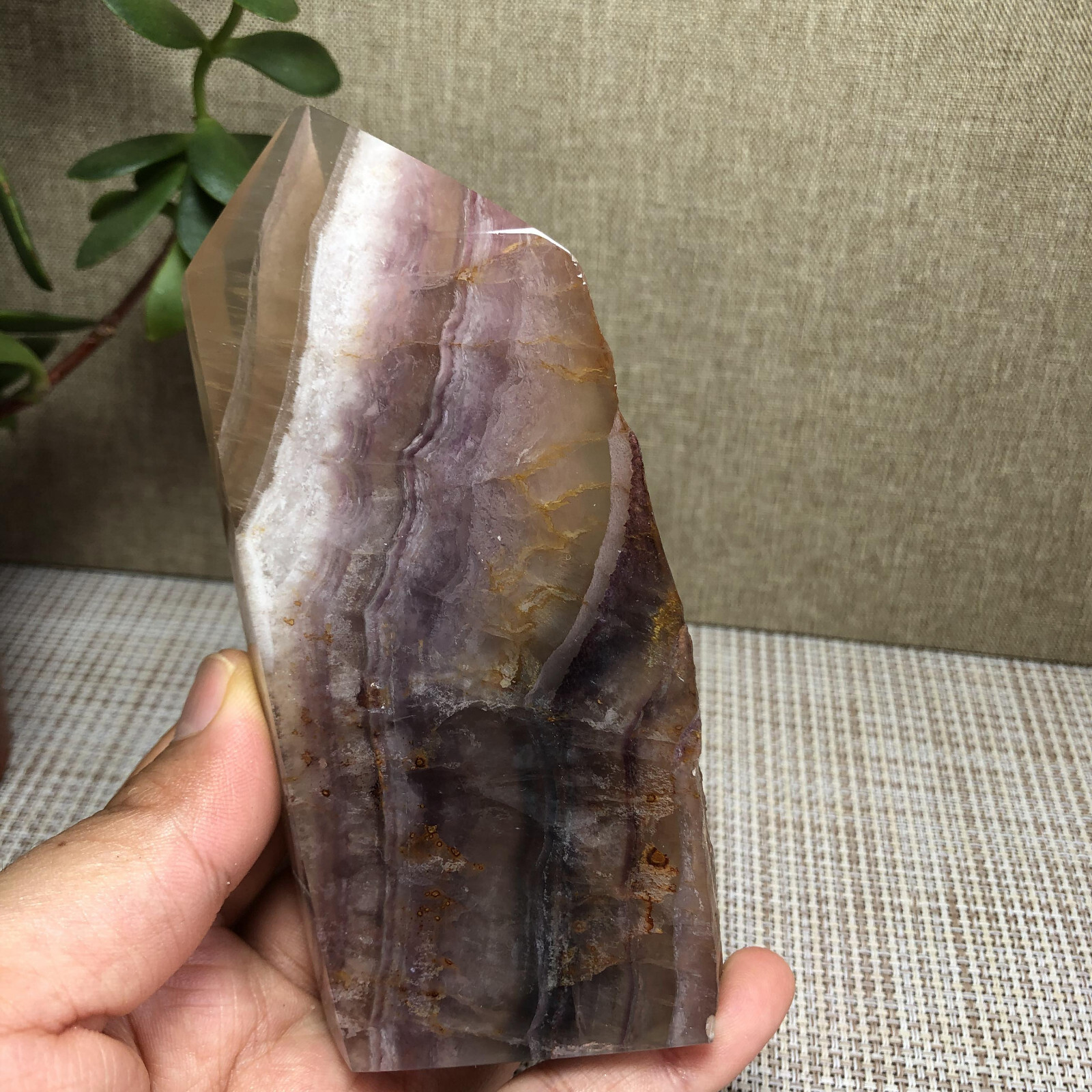 317g Natural candy Fluorite Polish/Rough wand Crystal free standing 120mm A2895