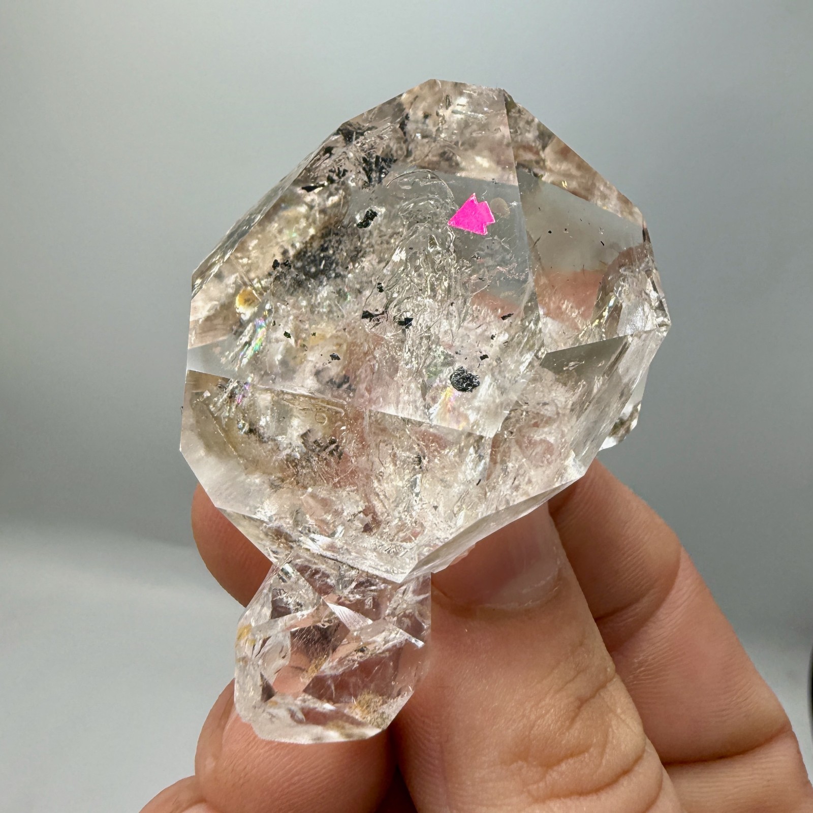 Enhydro Herkimer Diamond Gem Cluster w/ Moving Gas Bubble, Light Smoky Phantoms