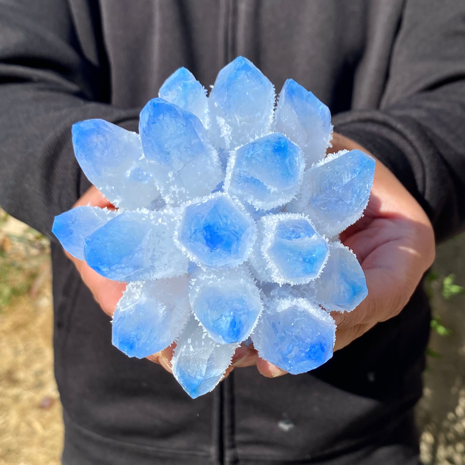 1.56LB Newly discovered blue Phantom Quartz Crystal Cluster mineral samples