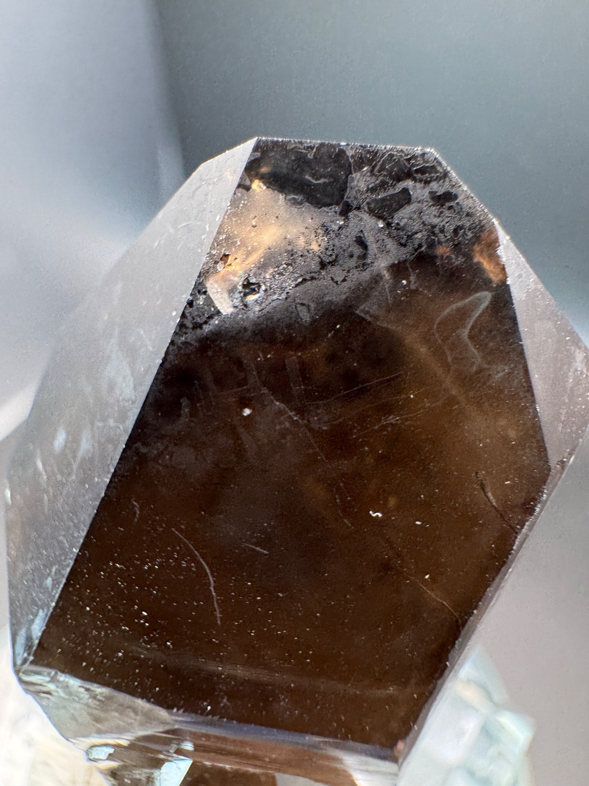 6178 Smoky Quartz Point with Red Garnets and Garnet Inclusions 34g Fu Jian