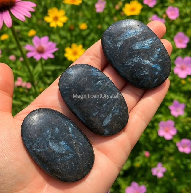 1pcs Arfvedsonite Palmstone Worry Stone Healing Crystal Meditation Reiki Gifts