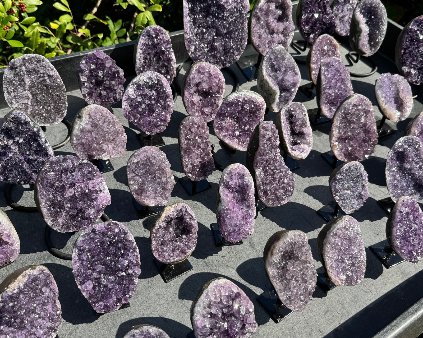 Amethyst Crystal Geodes On Metal Stands – Natural Amethyst Cluster Specimens