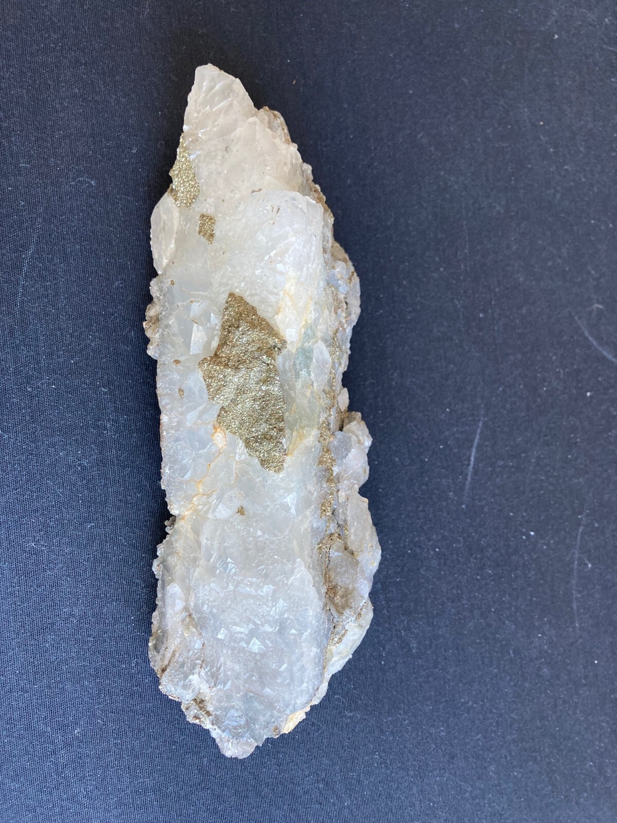 Natural Mineral Collectable Pyrite – Fools Gold in White Quartz 6″ x 2″ x 2″
