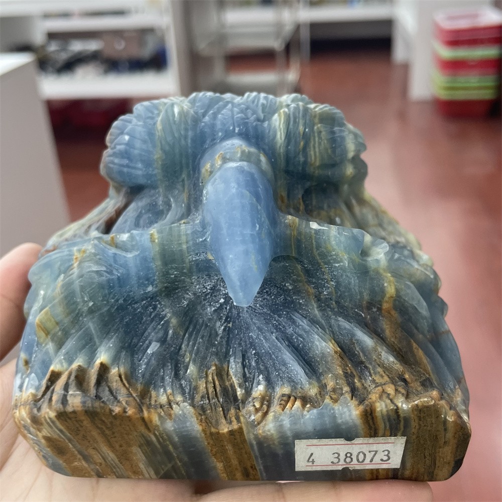 1.6LB 4.2″Natural A+Blue Onyx Eagle Statue Crystal Reiki Carving Heal Decor