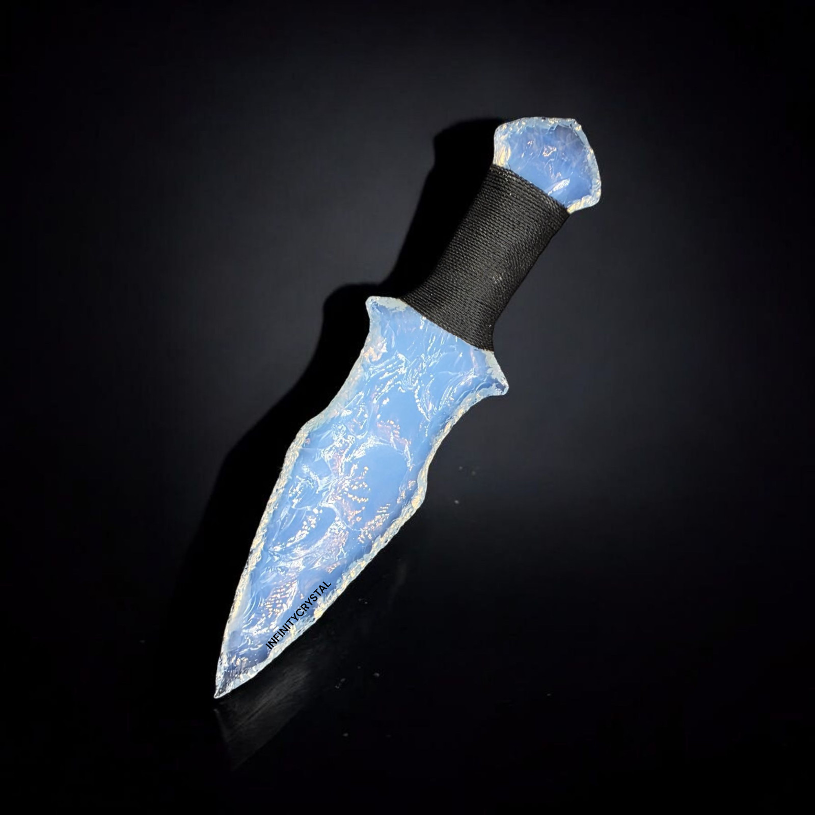 Handmade Opalite Knife 9–10” Artisan Dagger with Thread-Wrapped, Collector Gift