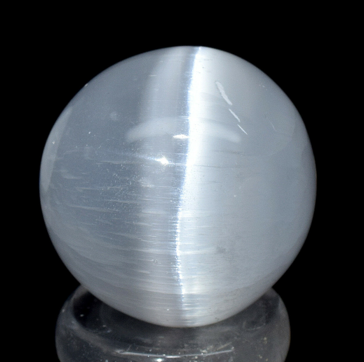 44mm White Selenite Cat’s Eye Satin Spar Crystal Mineral Sphere Ball Morocco 1PC