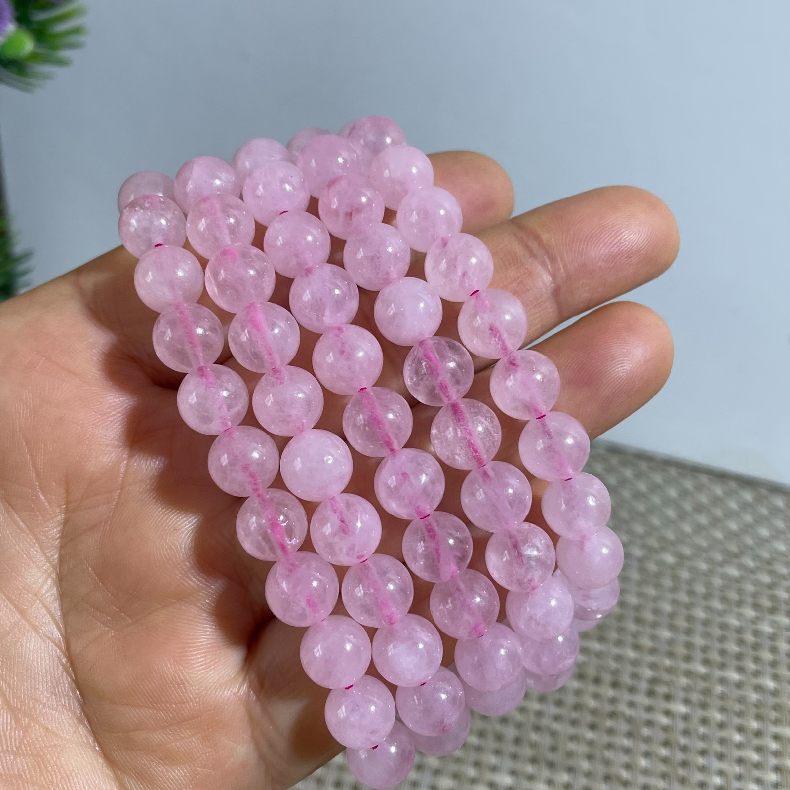8mm Genuine Natural Pink Rose Crystal Round Beads Bracelet 5pcs