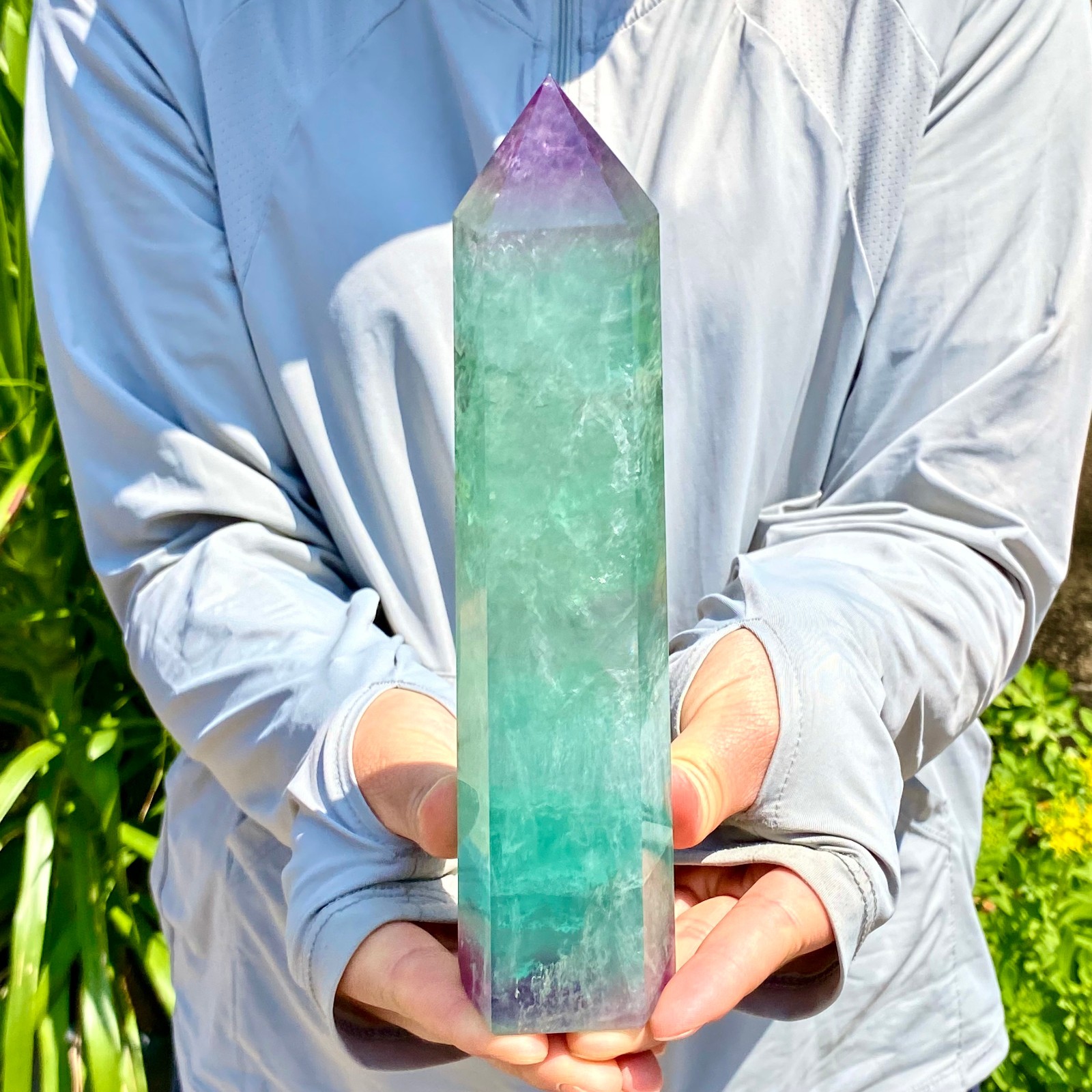 1.92LB Large Natural colored fluorite crystal column obelisk healing specimen