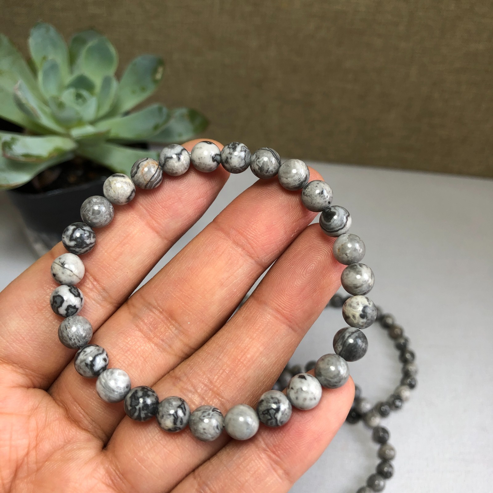 5Pcs Wholesal Natural Picasso Stone bracelets Crystal ball sphere 6mm