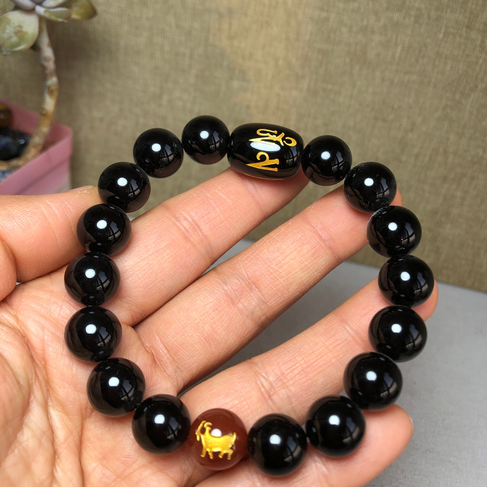 1pcs wholesale Natural Black Obsidian Crystal chain beads bracelet 12mm A2790