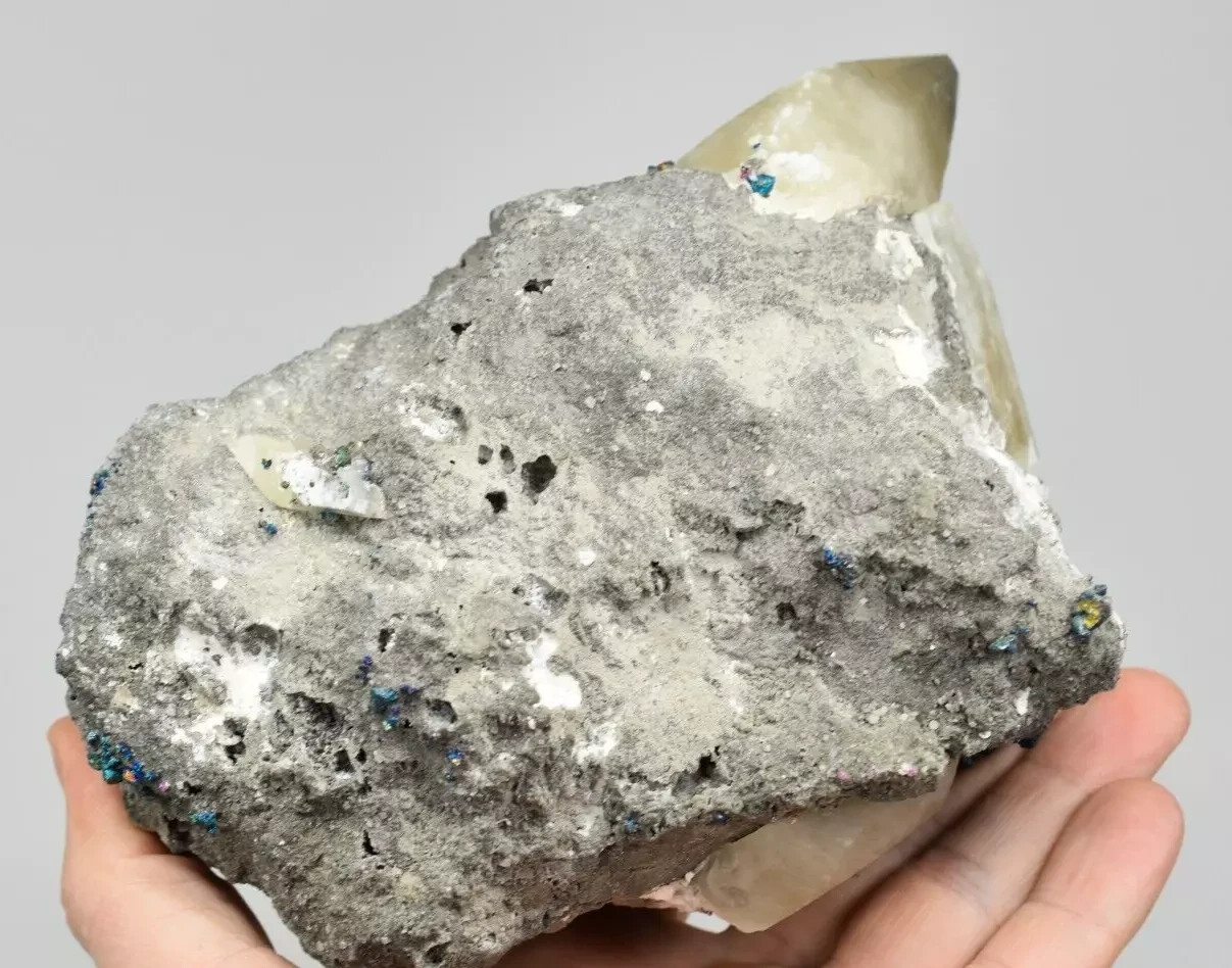 3.8 LB Calcite with Chalcopyrite – Brushy Creek Mine, Reynolds Co., Missouri