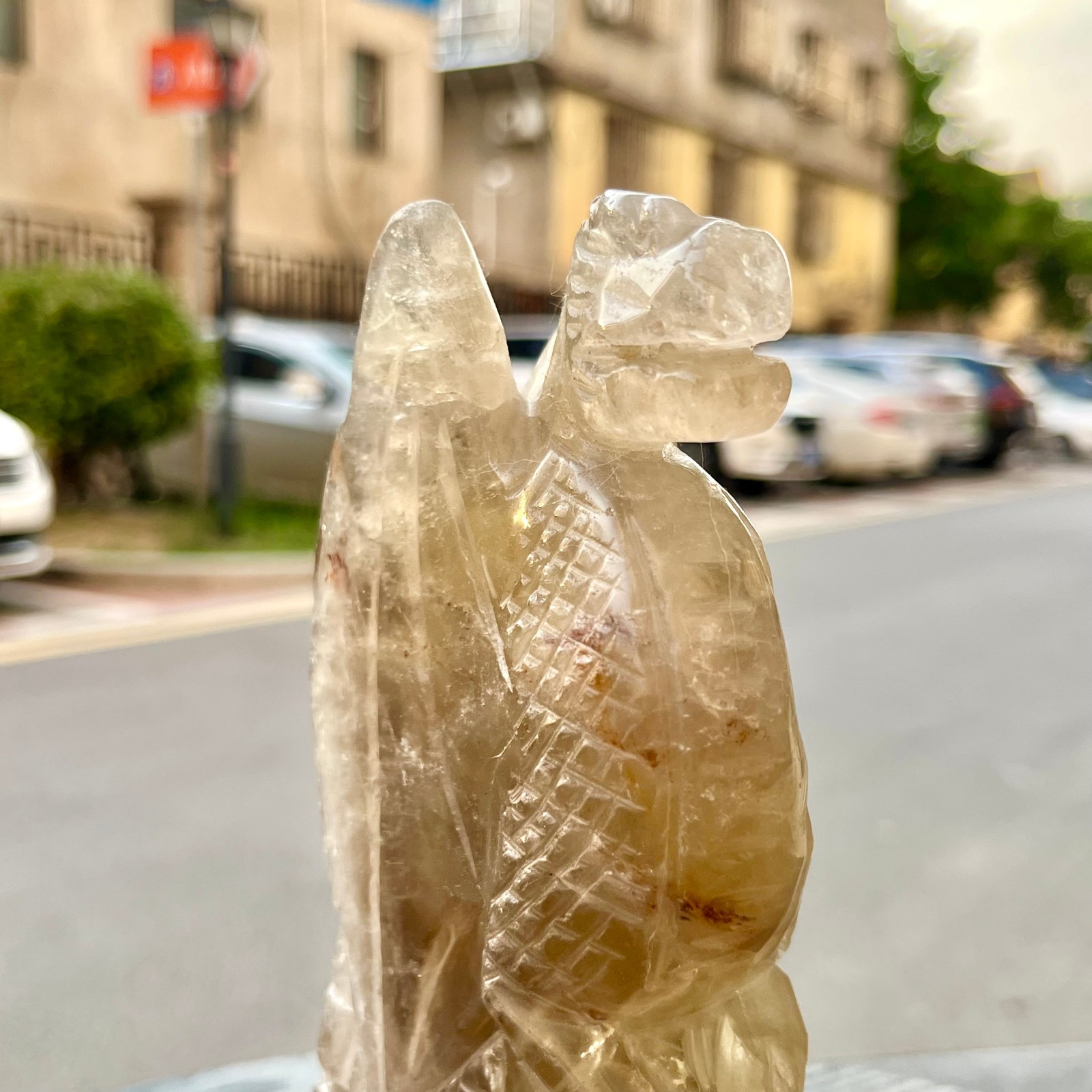 Natural Smoky Quartz Dragon Pillar Carved Statue Crystal Gemstone Decor 2.7 lb