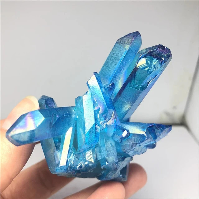 Titanium Aura Blue Crystal Rainbow Healing Cluster Geode Mineral Specimen