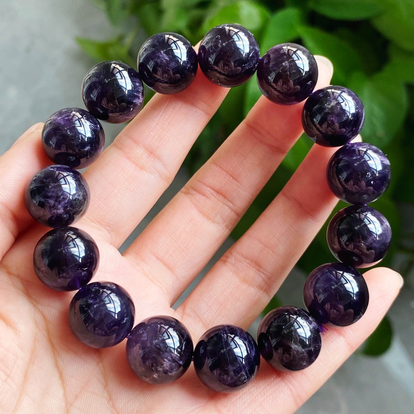 14mm Natural Rare Purple Amethyst Crystal Beads Bracelet 2383