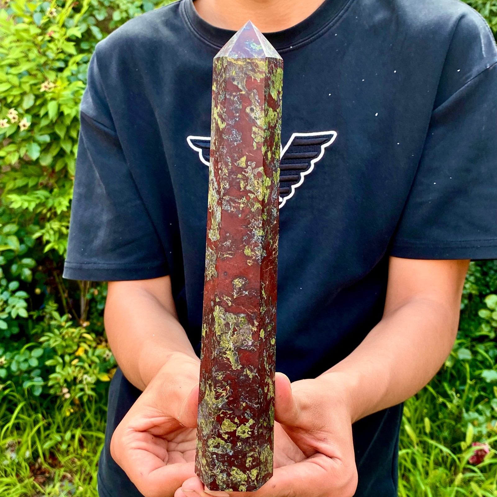 1.9LB Natural dragon blood stone Column Quartz Crtal Obelisk Energy Healing