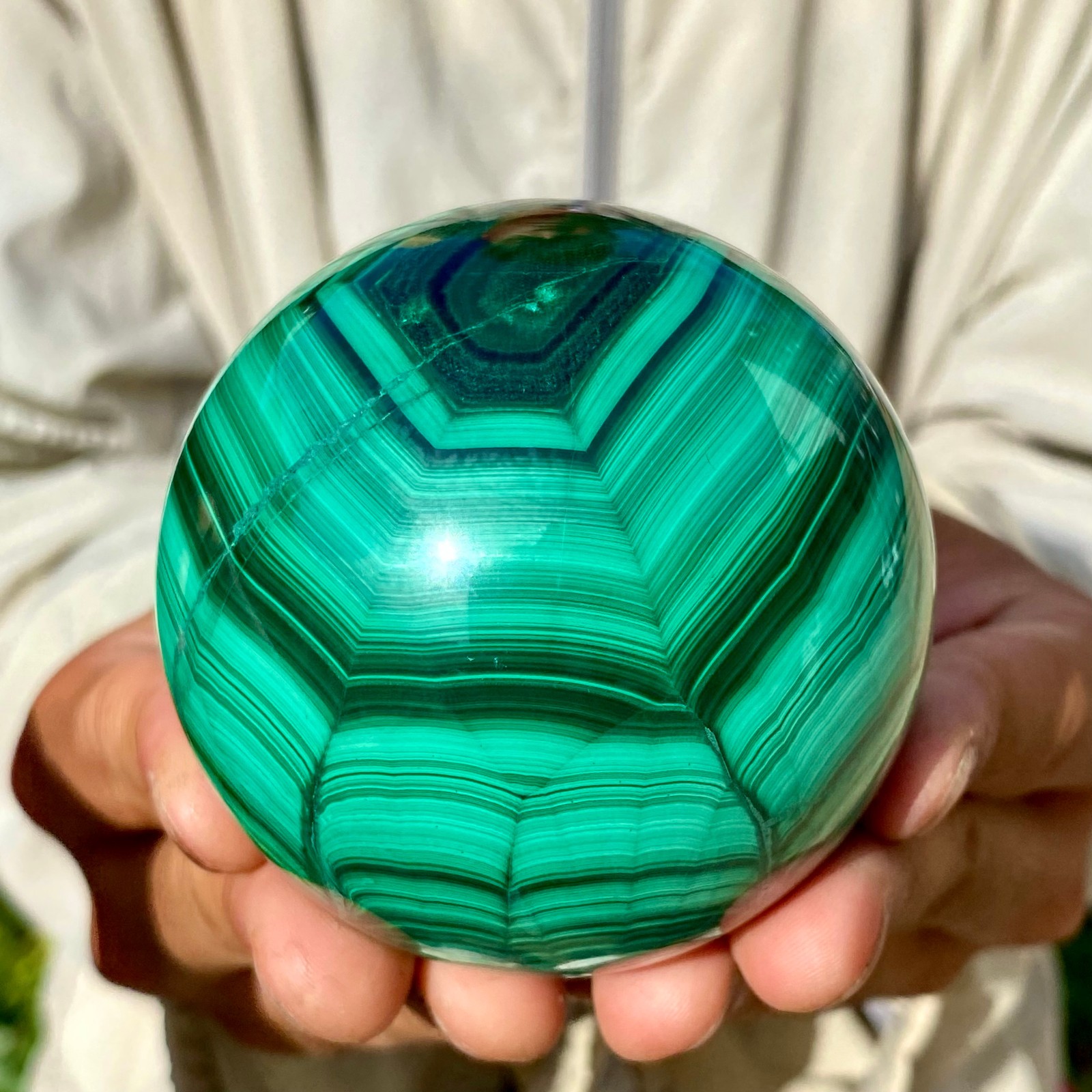 1.56LB Rare Natural Malachite quartz hand Carved sphere Crystal Healing
