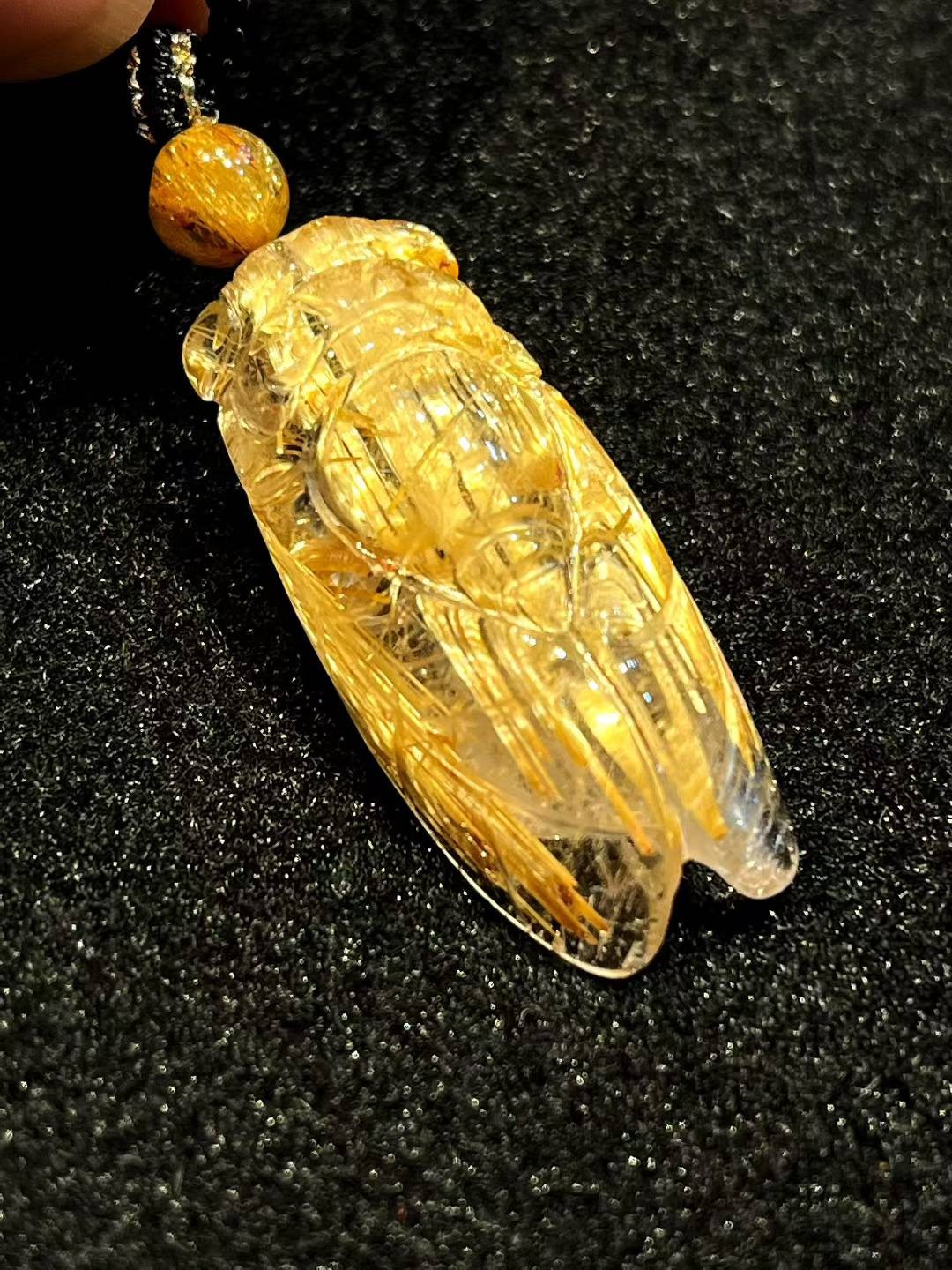 33*14*9mm A++ Natural Gold Rutilated Quartz Titanium Crystal Pendant 1pc