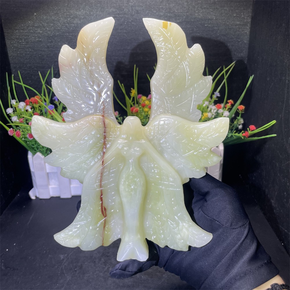 2LB 8.2″ Natural Afghan Jade Six-winged Angel Carved Crystal Quartz Decor